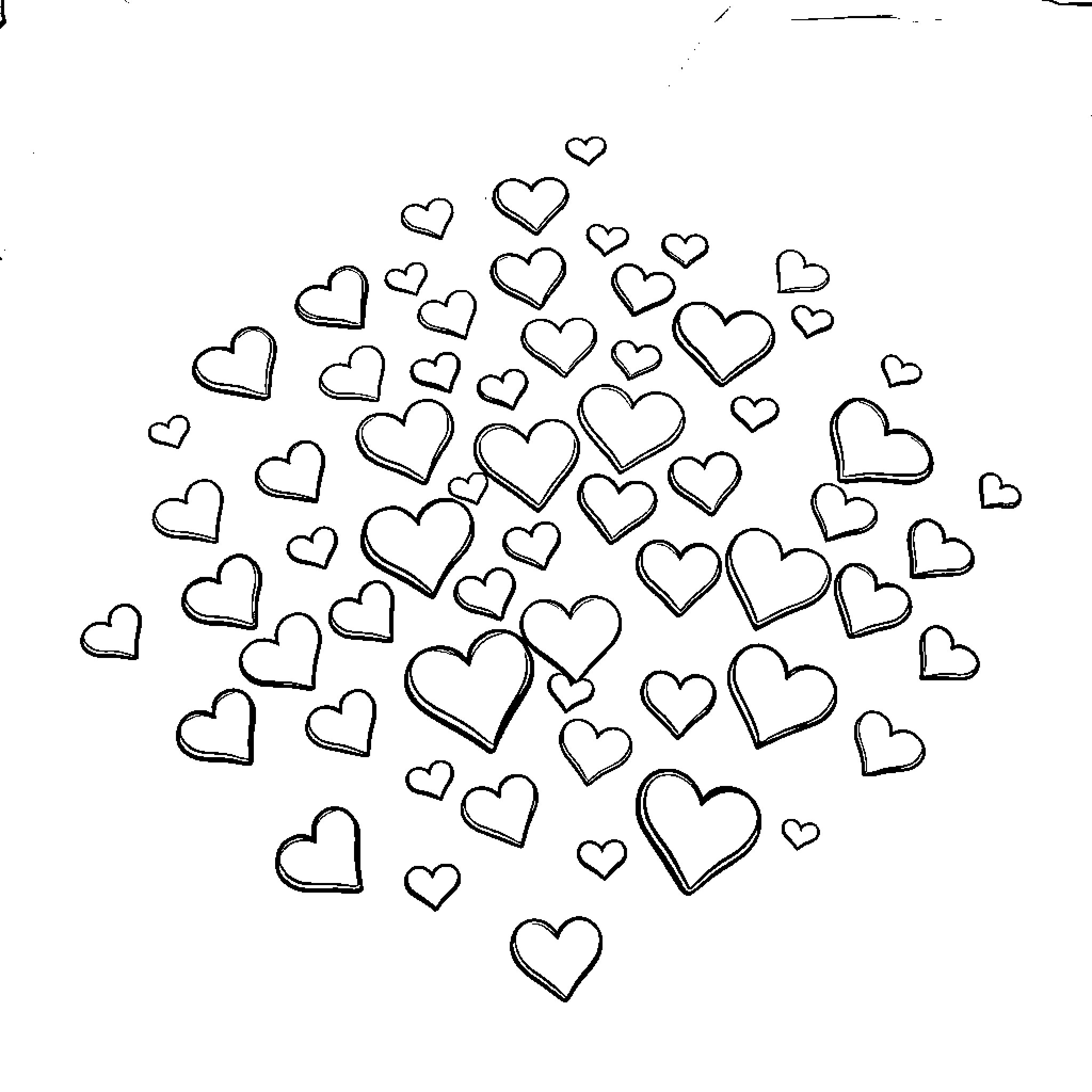 Heart-shaped doodles scattered across the page Coloring Page (free black-and-white line drawing printable PDF for all, from beginners to advanced learners, including children, teens, adults, and seniors)