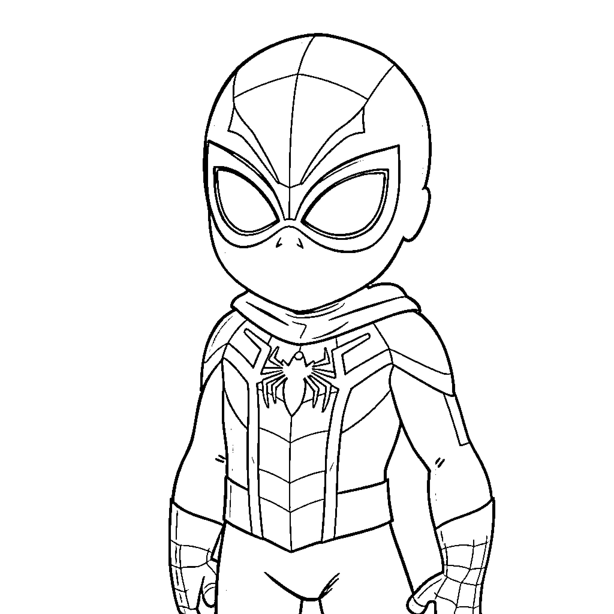 Bluey Spider-Man in Heroic Stance Coloring Page (free black-and-white line drawing printable PDF for all, from beginners to advanced learners, including children, teens, adults, and seniors)