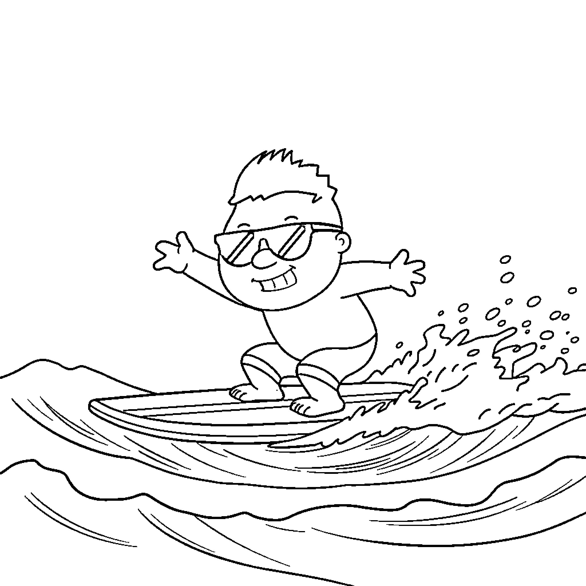 Cartman skiing across the waves Coloring Page (free black-and-white line drawing printable PDF for all, from beginners to advanced learners, including children, teens, adults, and seniors)