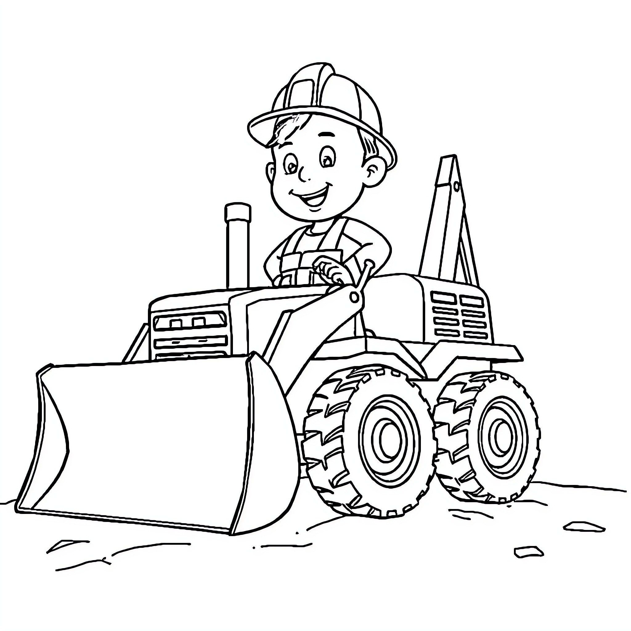 Bob the Builder operating a construction vehicle Coloring Page (free black-and-white line drawing printable PDF for all, from beginners to advanced learners, including children, teens, adults, and seniors)