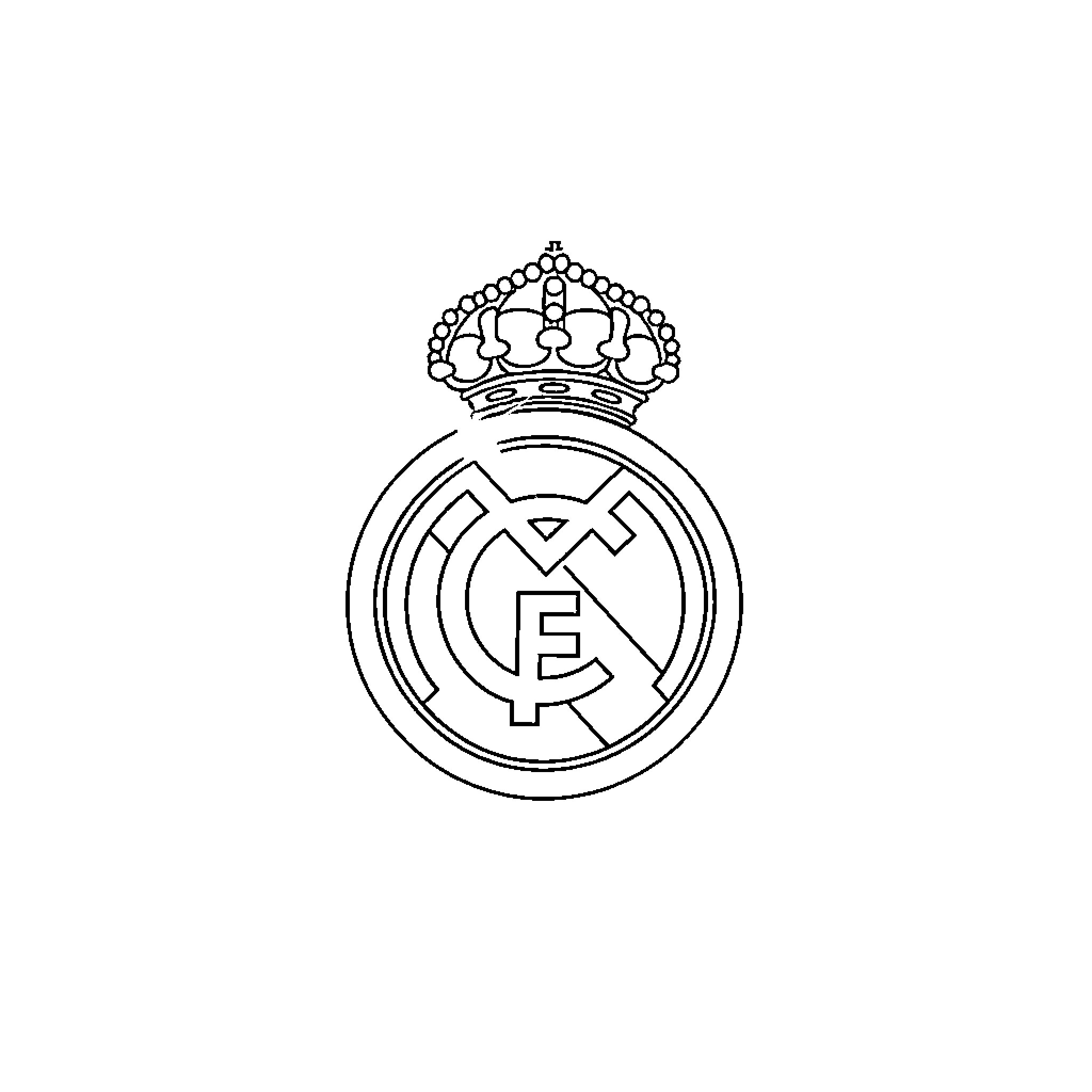 Real Madrid Iconic Emblem Coloring Page (free black-and-white line drawing printable PDF for all, from beginners to advanced learners, including children, teens, adults, and seniors)