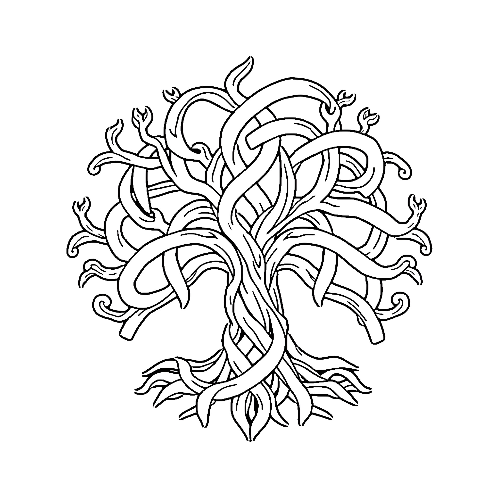Tree of life with intricate patterns Coloring Page (free black-and-white line drawing printable PDF for all, from beginners to advanced learners, including children, teens, adults, and seniors)
