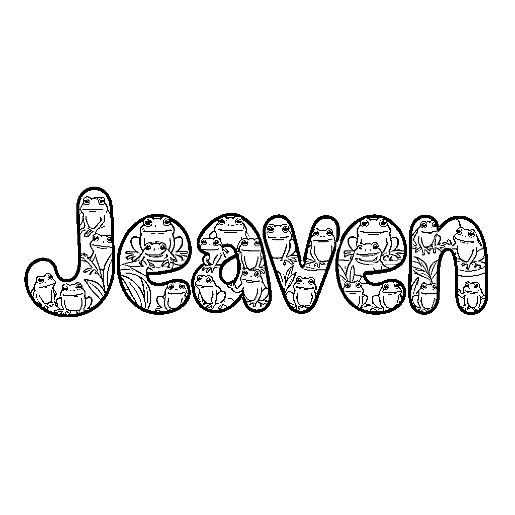 Frog friends forming whimsical text Coloring Page (free black-and-white line drawing printable PDF for all, from beginners to advanced learners, including children, teens, adults, and seniors)