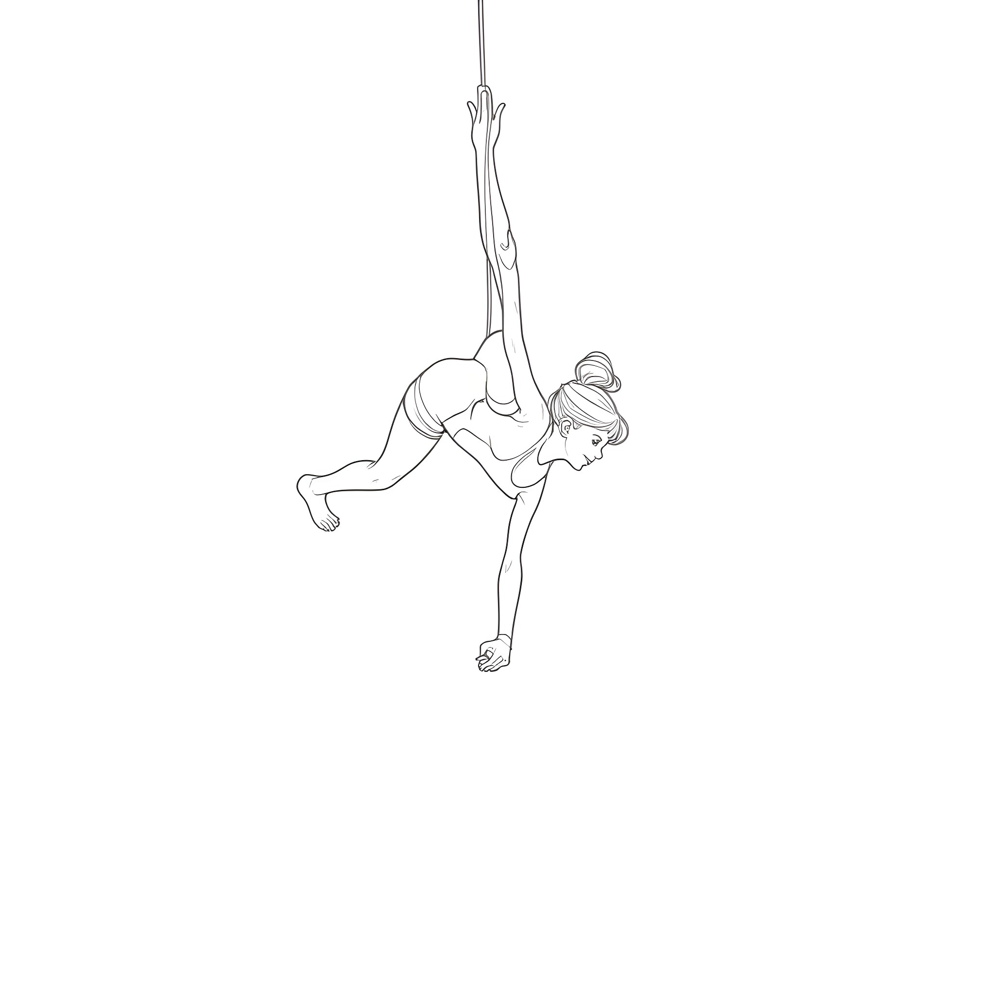 Acrobat Performing Aerial Maneuver Coloring Page (free black-and-white line drawing printable PDF for all, from beginners to advanced learners, including children, teens, adults, and seniors)