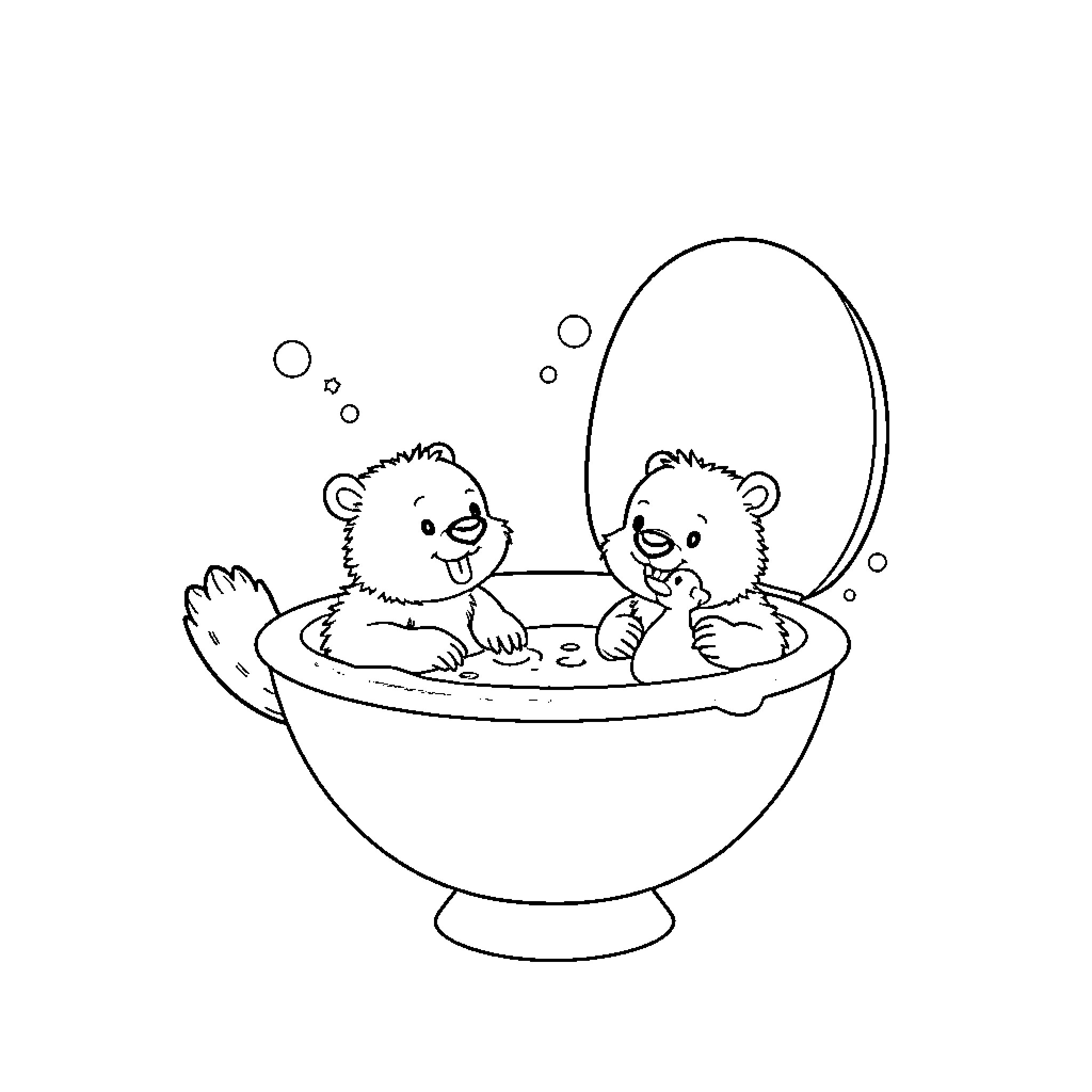 Beaver friends enjoying a bubble bath Coloring Page (free black-and-white line drawing printable PDF for all, from beginners to advanced learners, including children, teens, adults, and seniors)