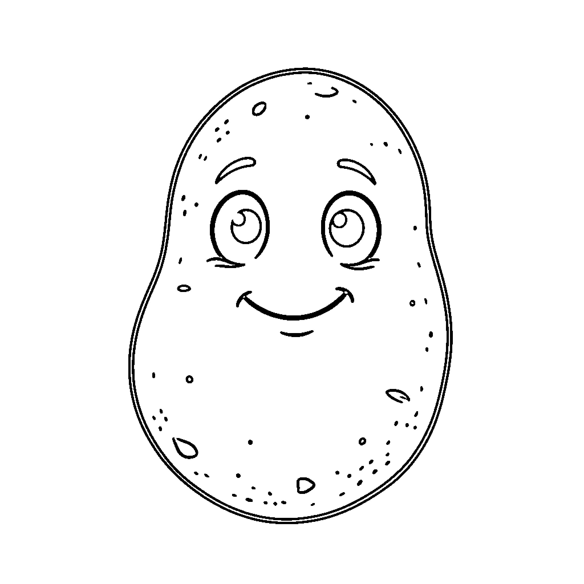 Potato character with happy expression Coloring Page (free black-and-white line drawing printable PDF for all, from beginners to advanced learners, including children, teens, adults, and seniors)