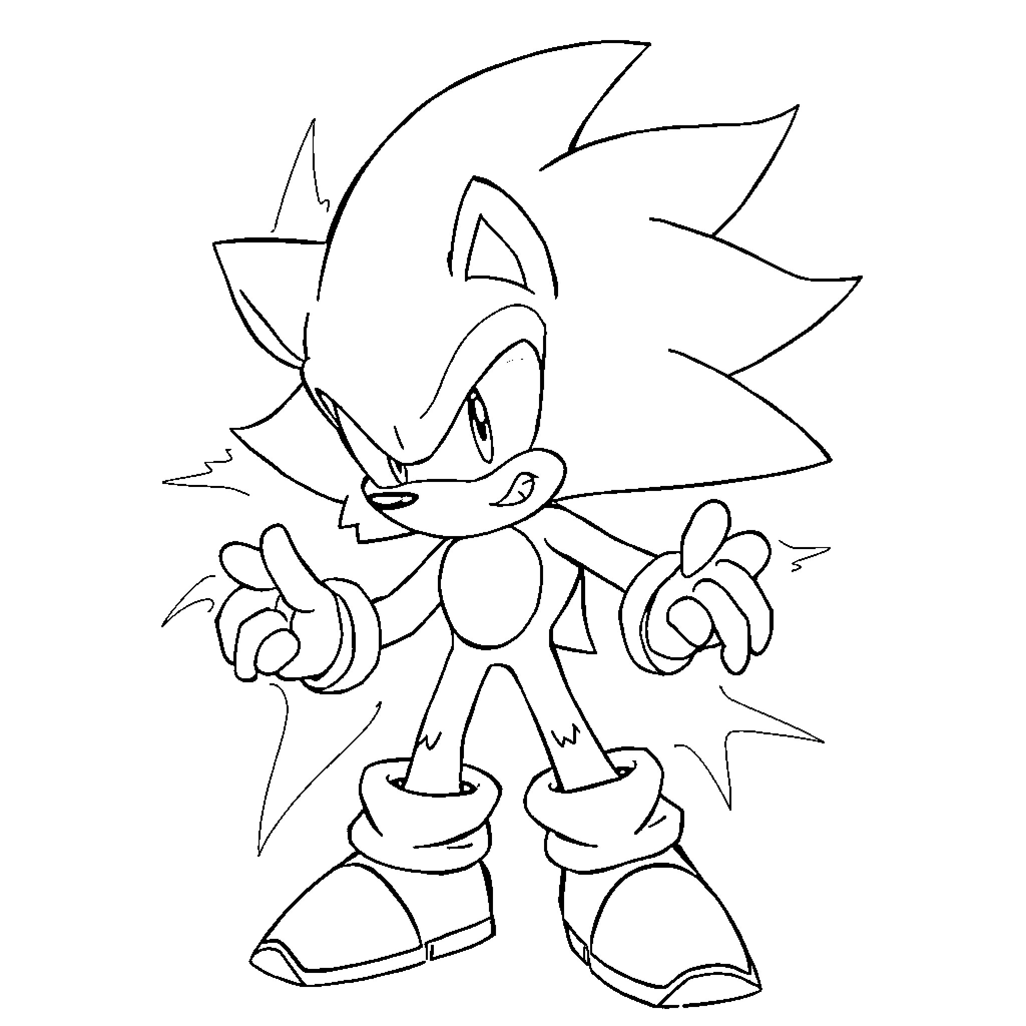Sonic the Hedgehog running with excitement Coloring Page (free black-and-white line drawing printable PDF for all, from beginners to advanced learners, including children, teens, adults, and seniors)