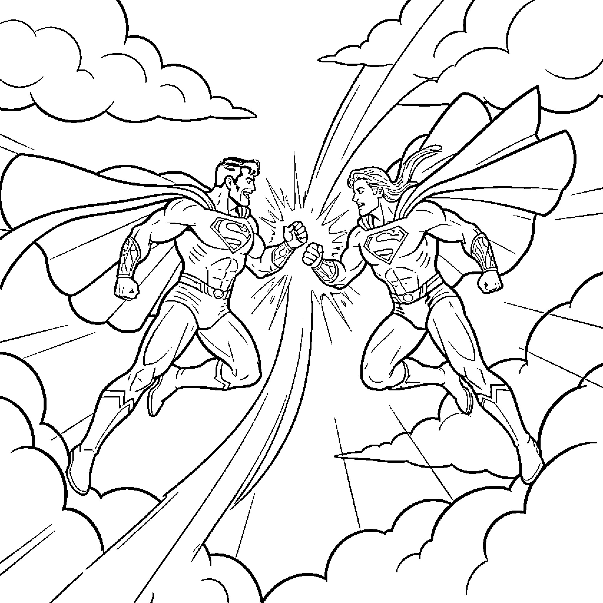Thor's Battle with Superhero Rival Coloring Page (free black-and-white line drawing printable PDF for all, from beginners to advanced learners, including children, teens, adults, and seniors)