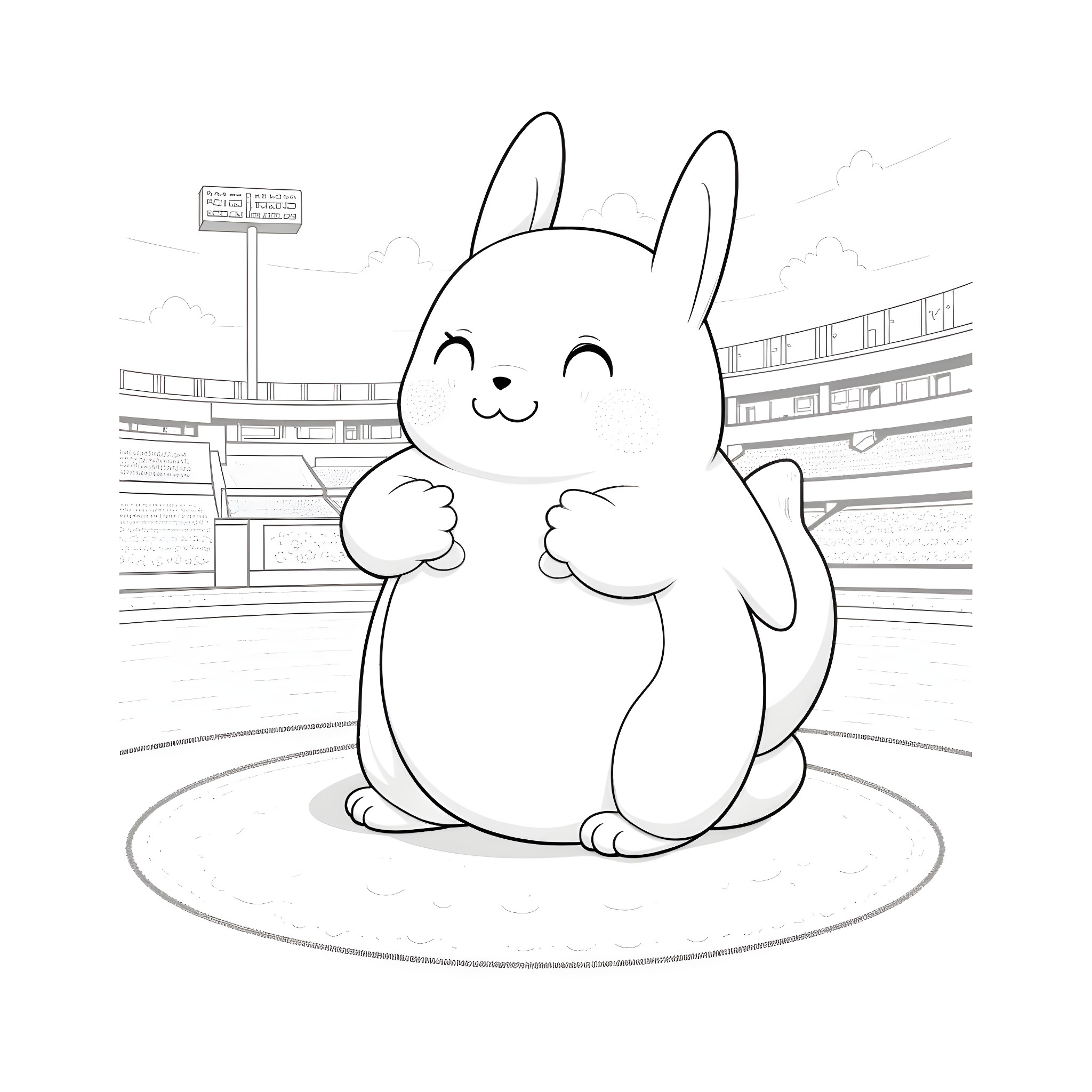 Snorlax enjoys the day at the park Coloring Page (free black-and-white line drawing printable PDF for all, from beginners to advanced learners, including children, teens, adults, and seniors)