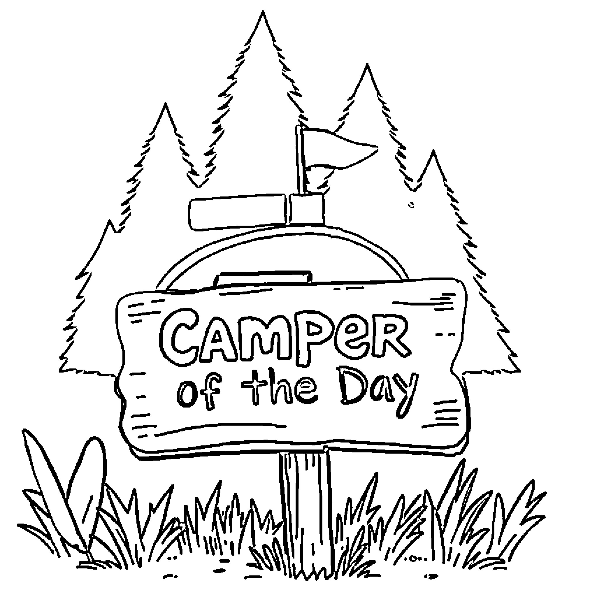 Camper of the Day Coloring Page (free black-and-white line drawing printable PDF for all, from beginners to advanced learners, including children, teens, adults, and seniors)