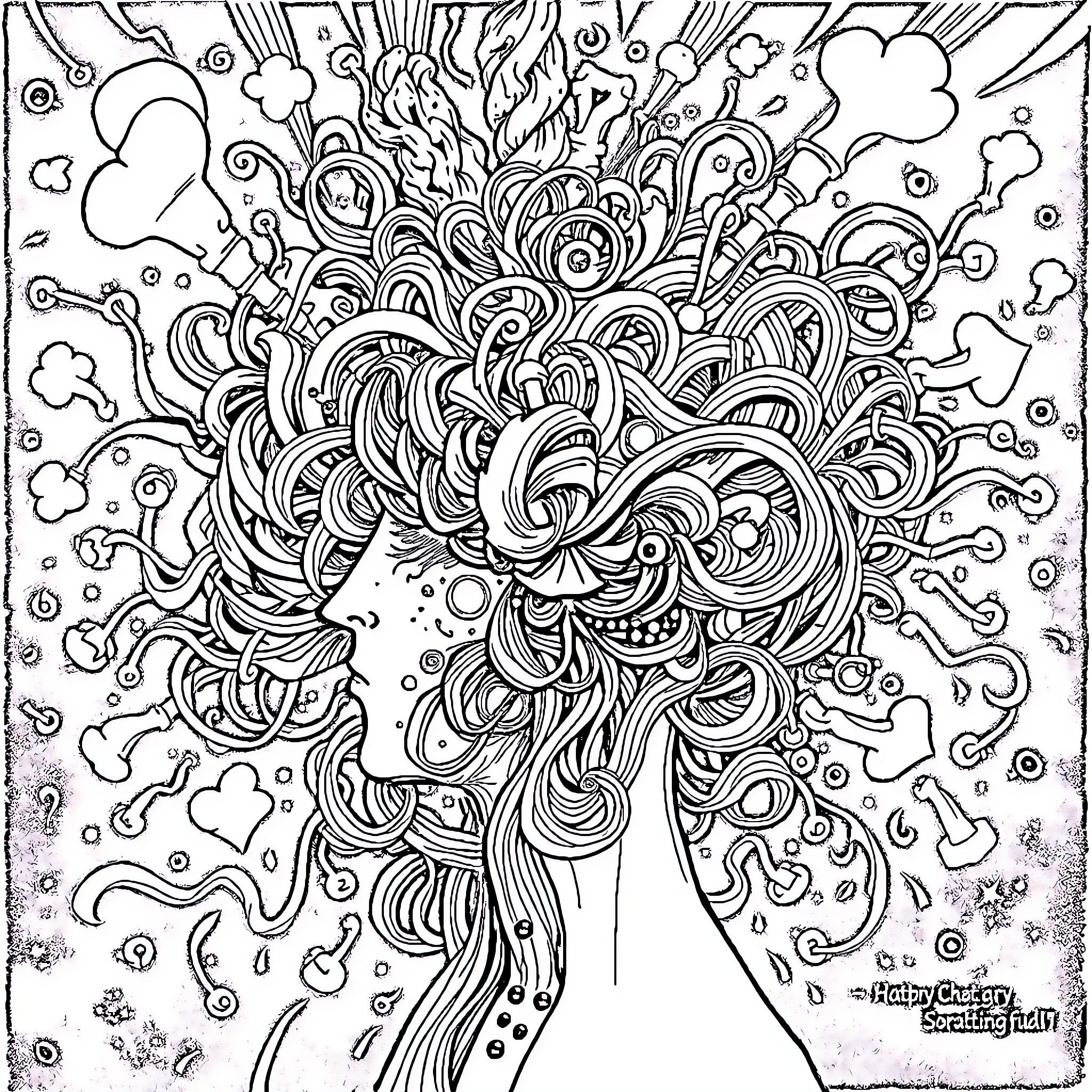 Brain Doodle: Intricate Abstract Patterns and Shapes Coloring Page (free black-and-white line drawing printable PDF for all, from beginners to advanced learners, including children, teens, adults, and seniors)