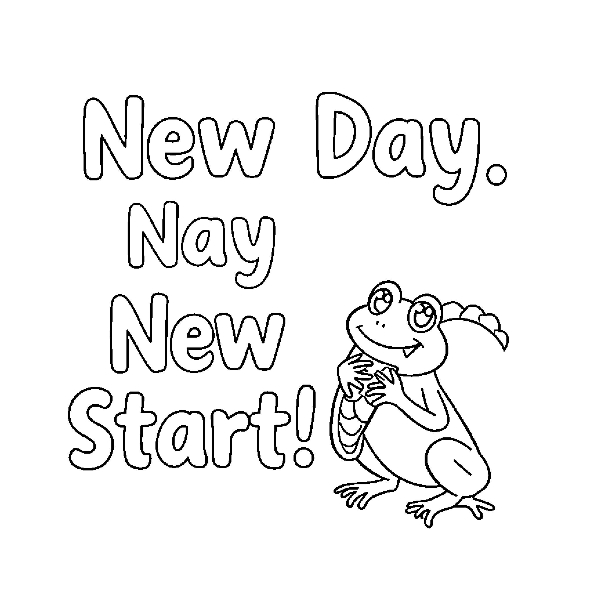 Frog eagerly anticipating a new start Coloring Page (free black-and-white line drawing printable PDF for all, from beginners to advanced learners, including children, teens, adults, and seniors)