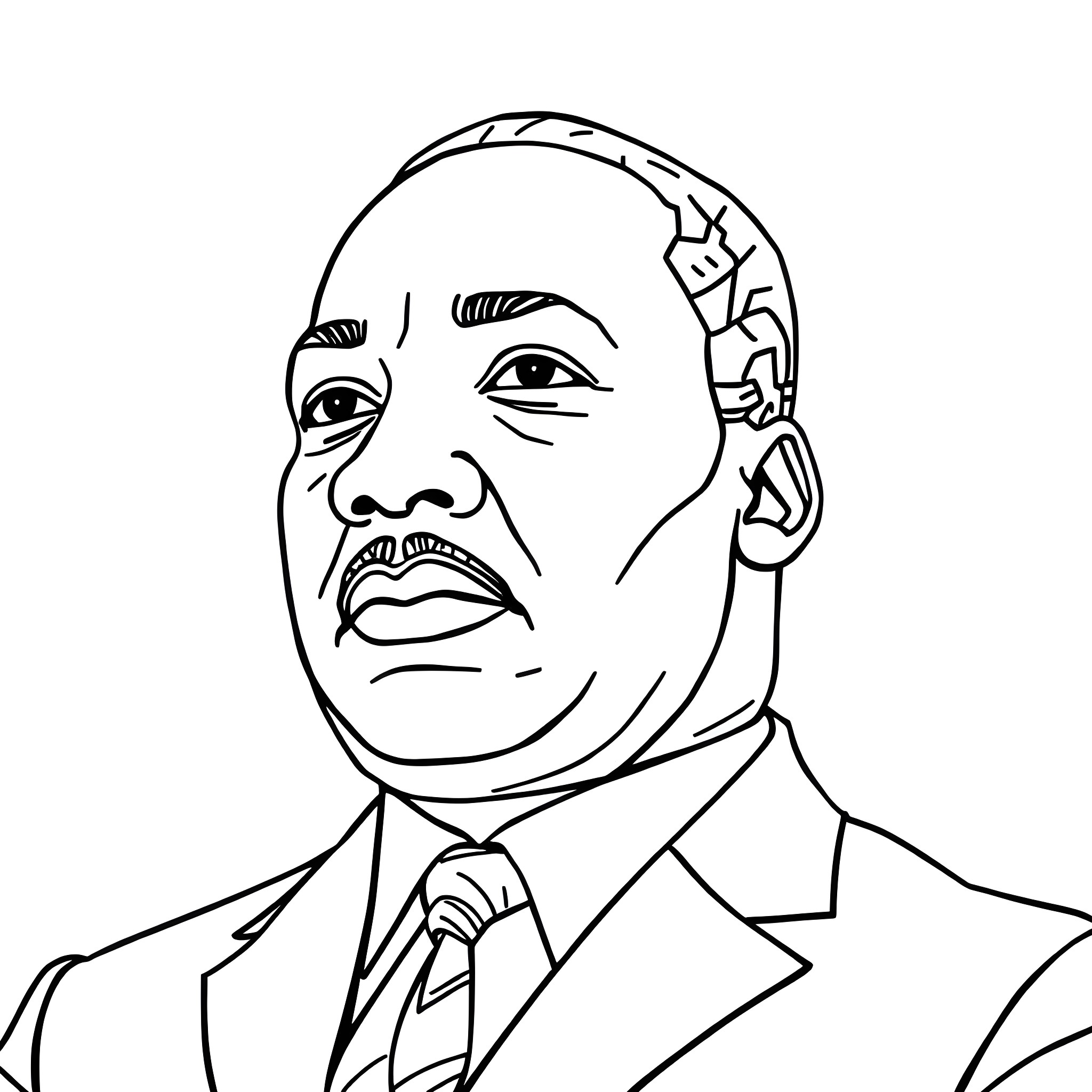 Martin Luther King Jr. Delivering a Powerful Speech Coloring Page (free black-and-white line drawing printable PDF for all, from beginners to advanced learners, including children, teens, adults, and seniors)