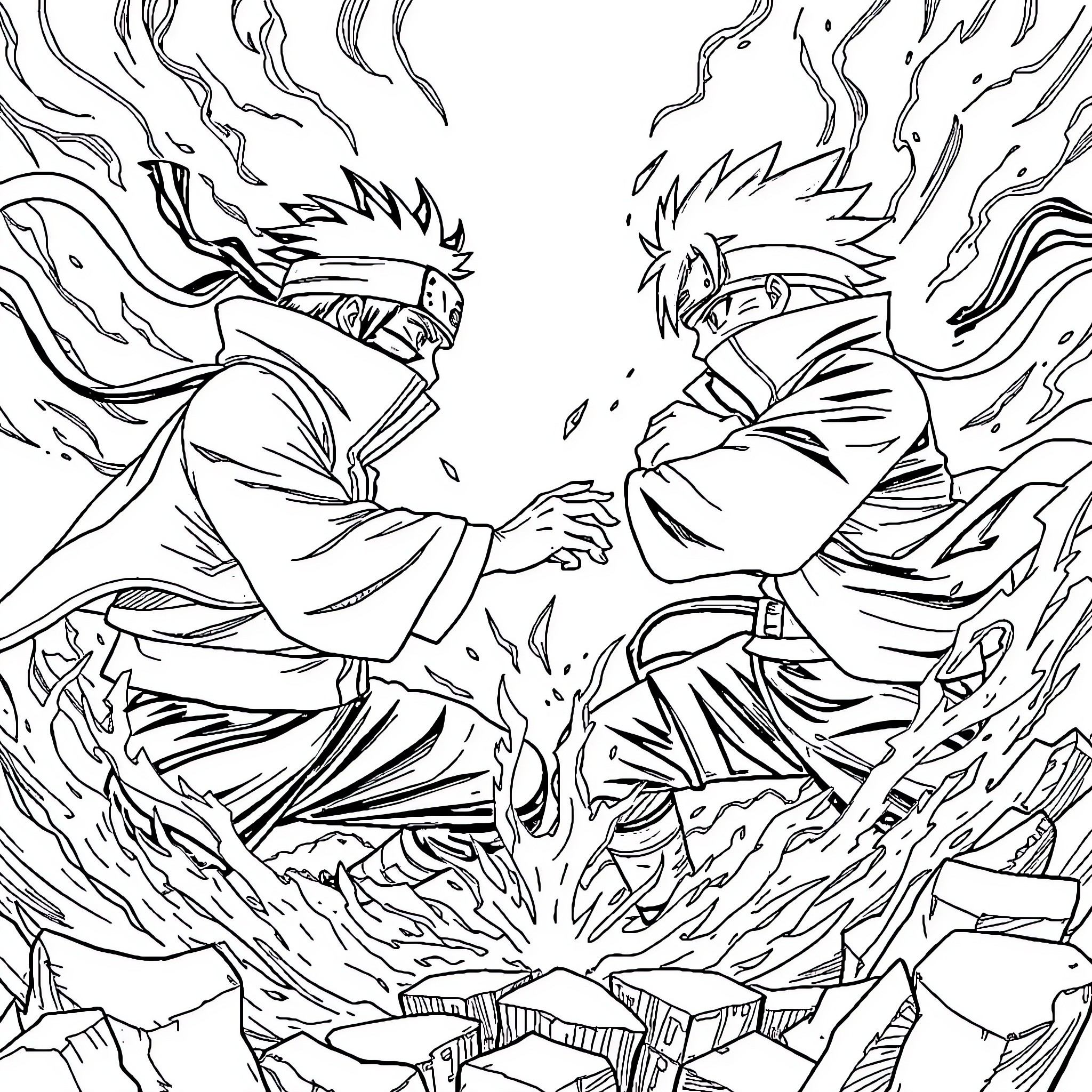 Naruto Ninja Battle Clash of Rivals Coloring Page (free black-and-white line drawing printable PDF for all, from beginners to advanced learners, including children, teens, adults, and seniors)