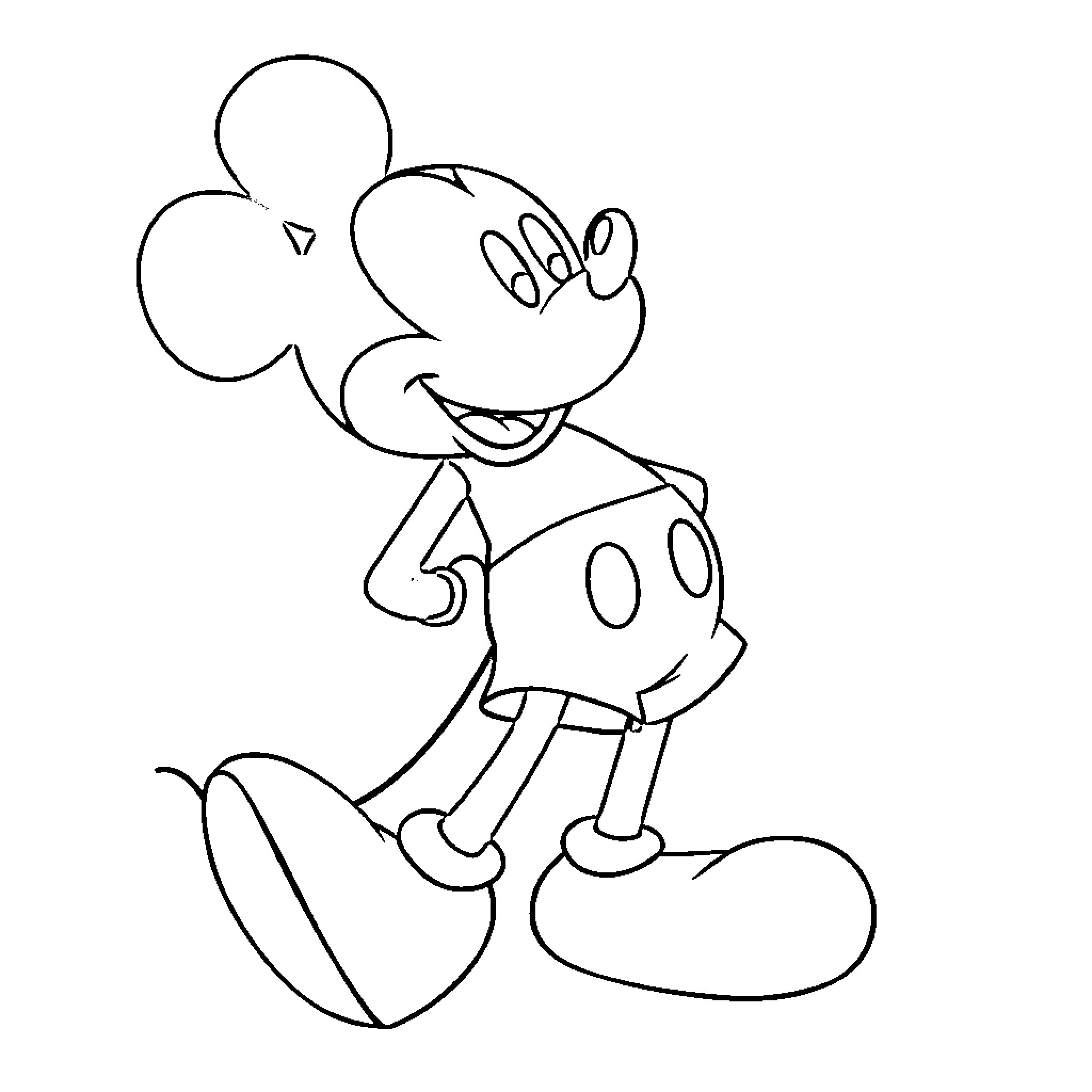 Mickey playfully waving to the viewer Coloring Page (free black-and-white line drawing printable PDF for all, from beginners to advanced learners, including children, teens, adults, and seniors)