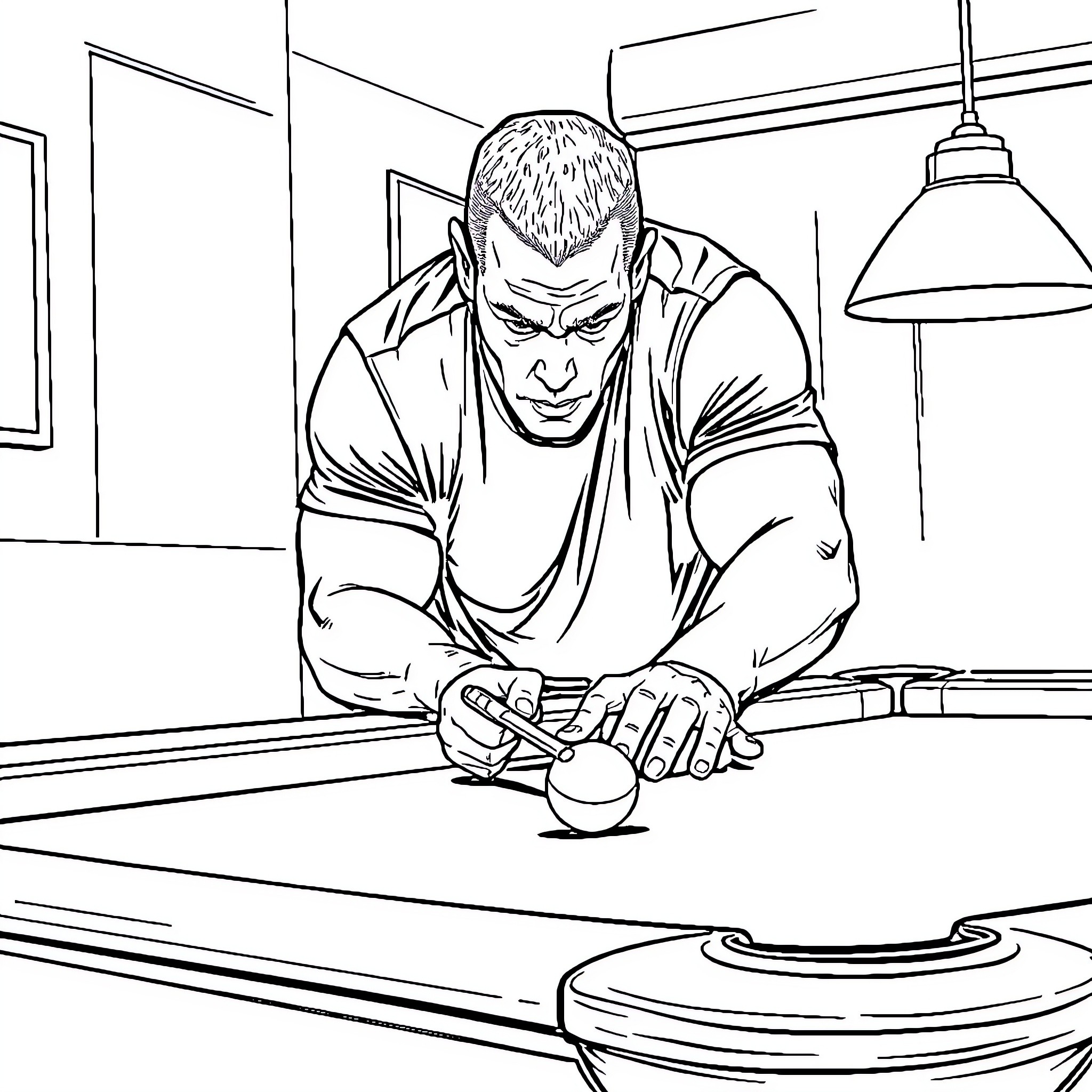 John Cena's Intense Tinkering Session Coloring Page (free black-and-white line drawing printable PDF for all, from beginners to advanced learners, including children, teens, adults, and seniors)
