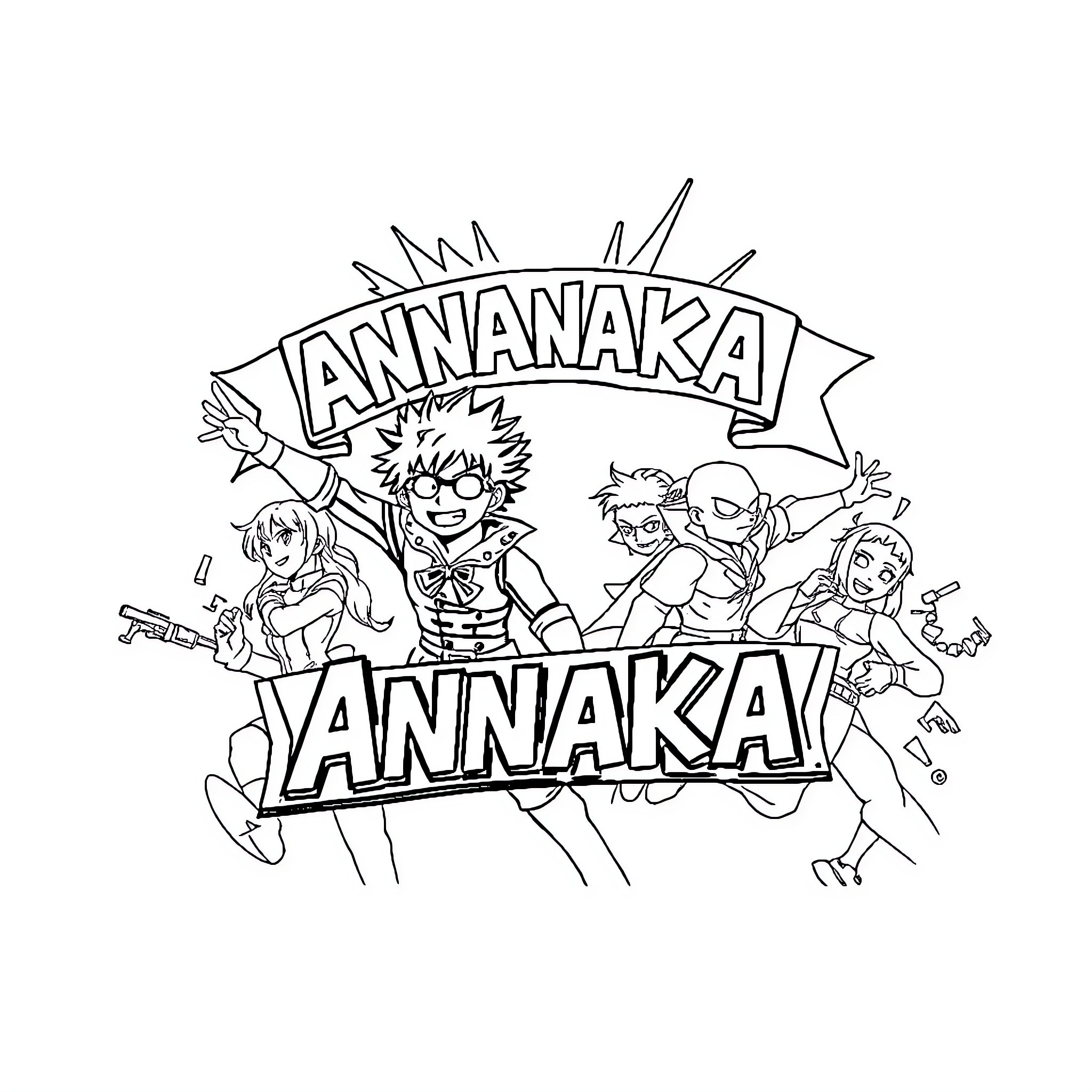 My Hero Academia Characters in Action Coloring Page (free black-and-white line drawing printable PDF for all, from beginners to advanced learners, including children, teens, adults, and seniors)