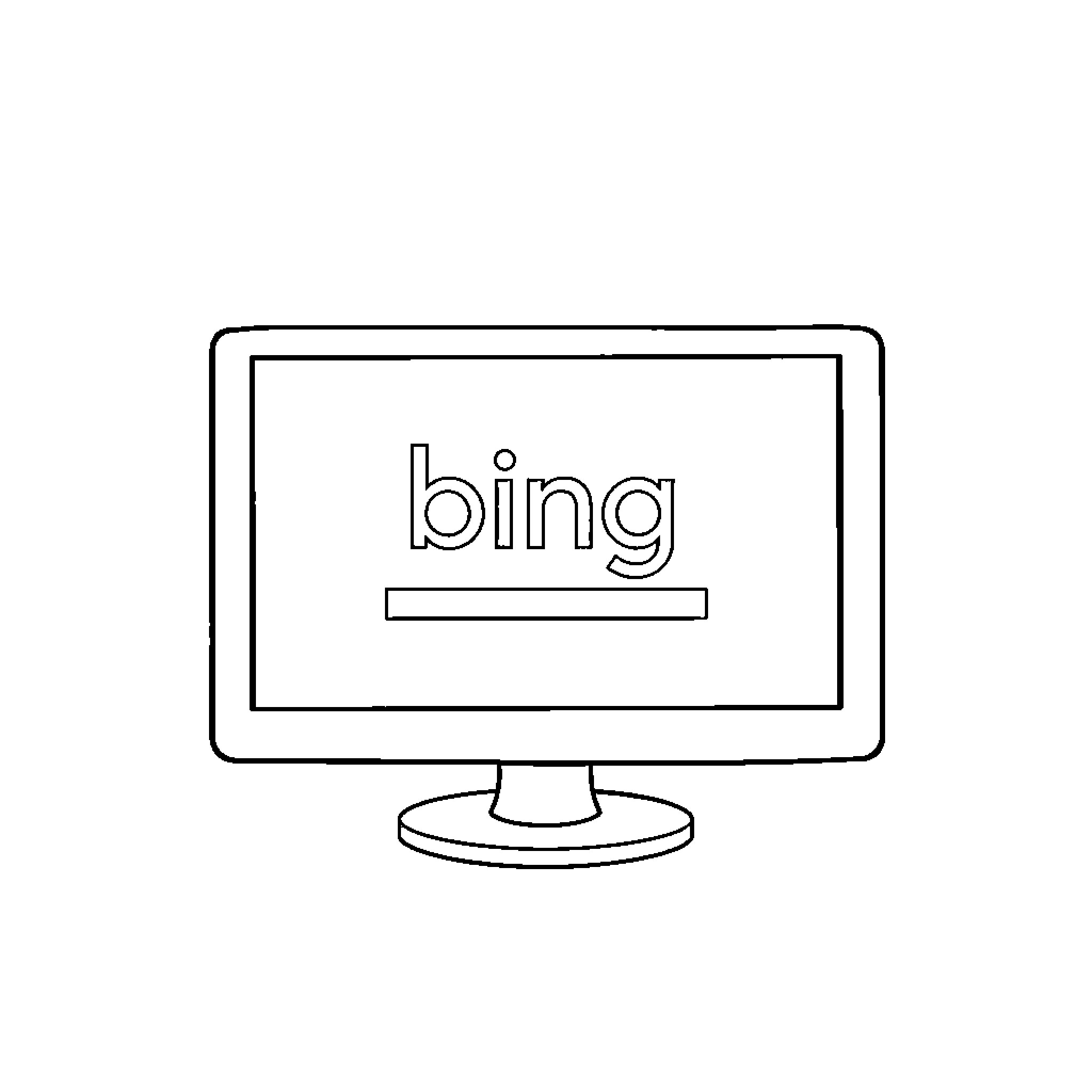 Bing logo displayed on computer screen Coloring Page (free black-and-white line drawing printable PDF for all, from beginners to advanced learners, including children, teens, adults, and seniors)