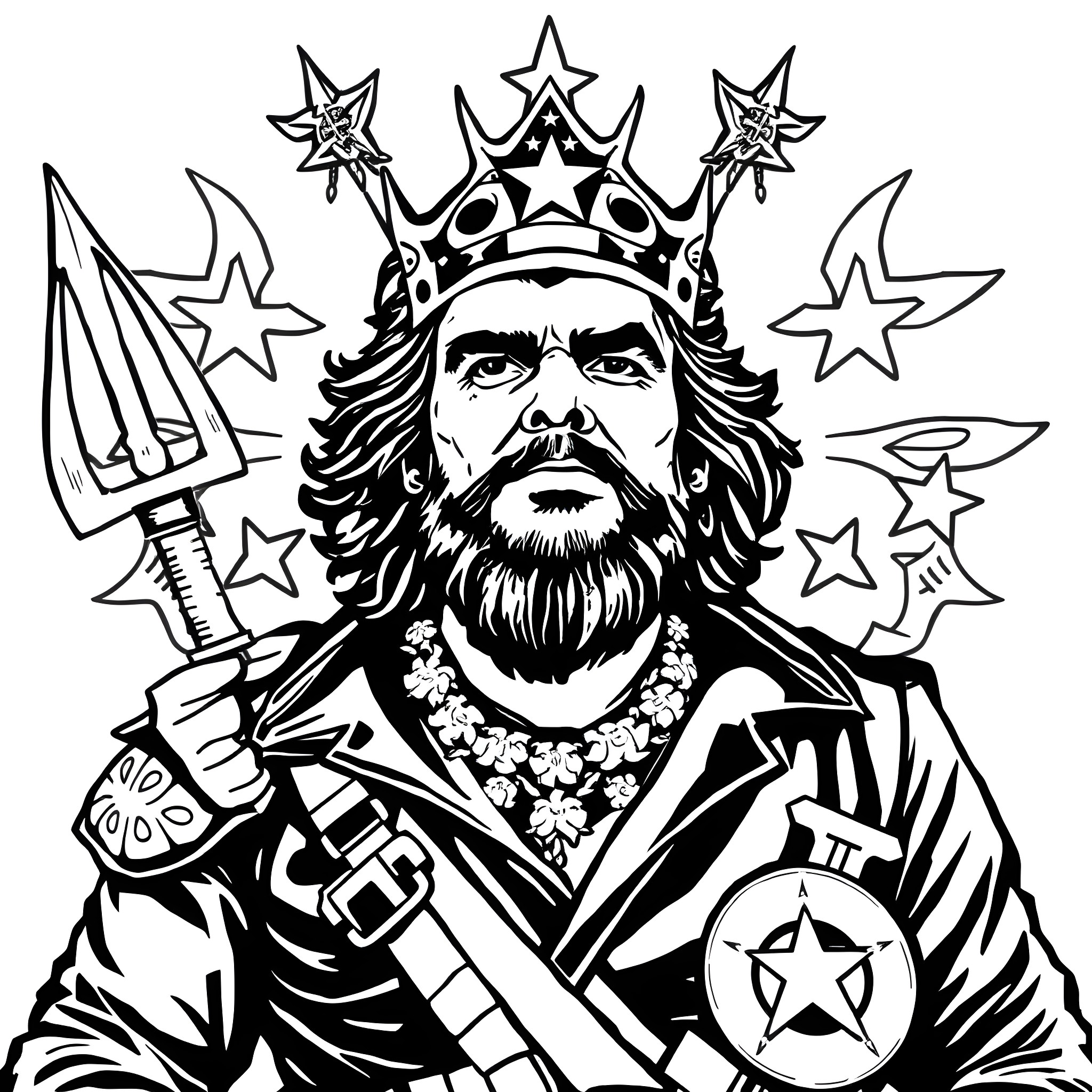 Che Guevara as a Revolutionary Leader with Regal Attire Coloring Page (free black-and-white line drawing printable PDF for all, from beginners to advanced learners, including children, teens, adults, and seniors)
