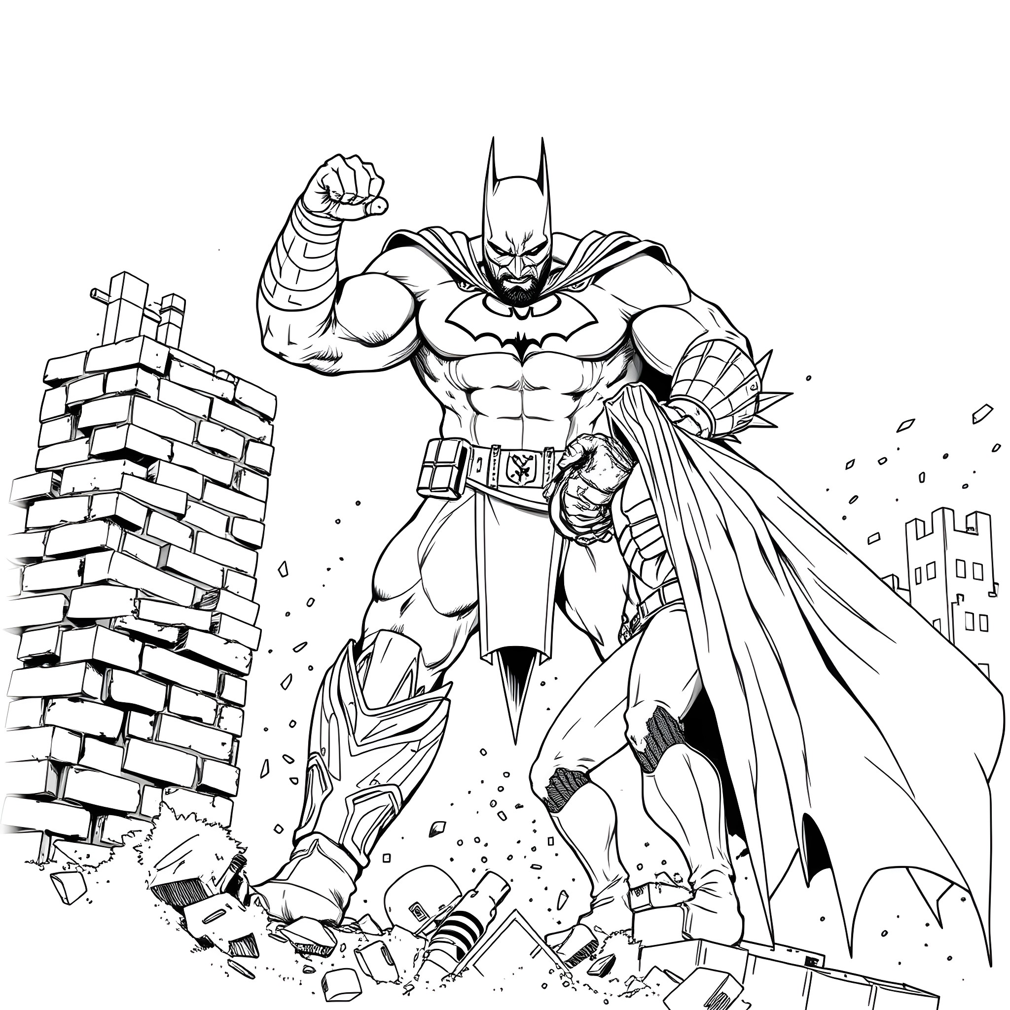 Bane, the Caped Crusader's Formidable Foe in Action Coloring Page (free black-and-white line drawing printable PDF for all, from beginners to advanced learners, including children, teens, adults, and seniors)