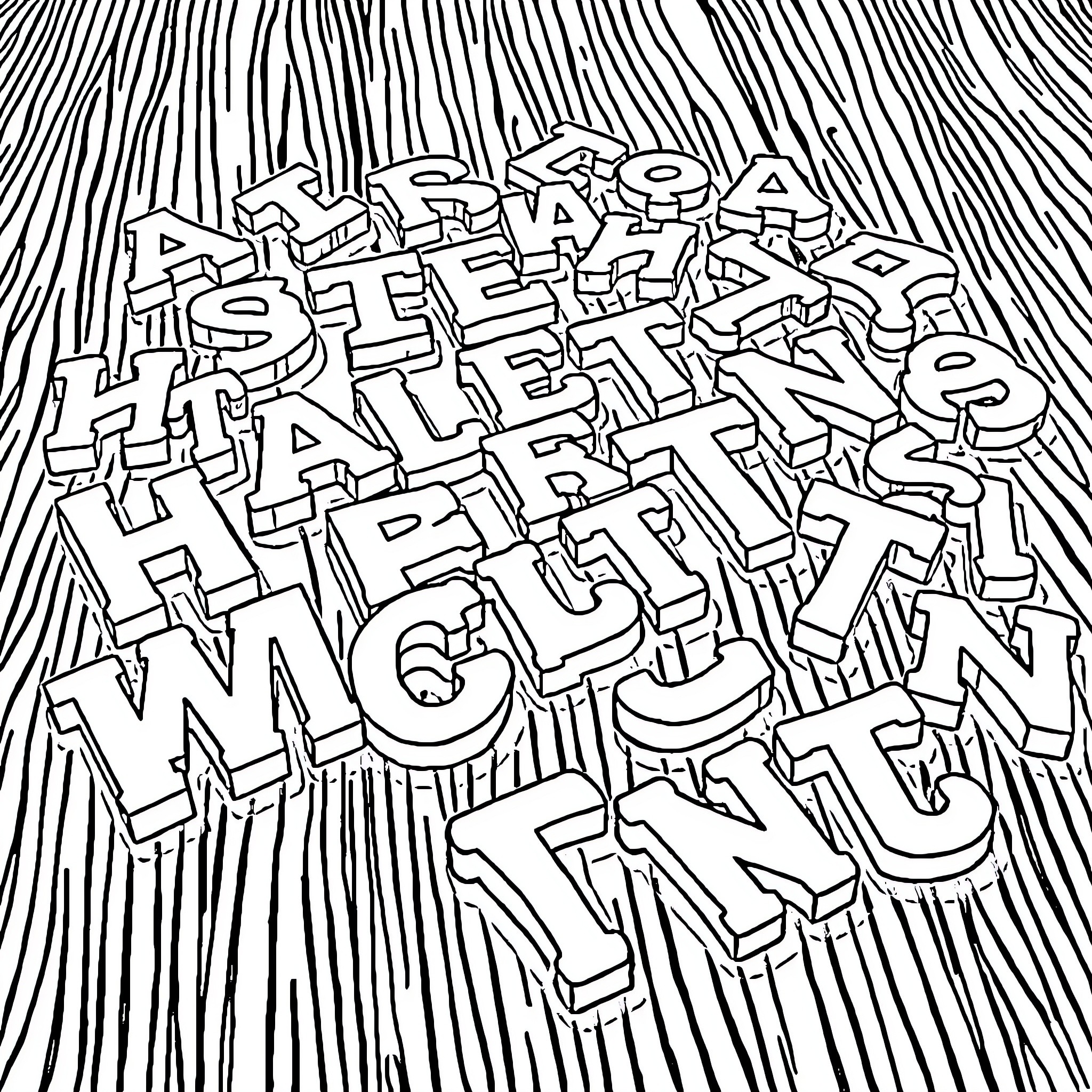 Letter with Mixed Typography Arrangement Coloring Page (free black-and-white line drawing printable PDF for all, from beginners to advanced learners, including children, teens, adults, and seniors)