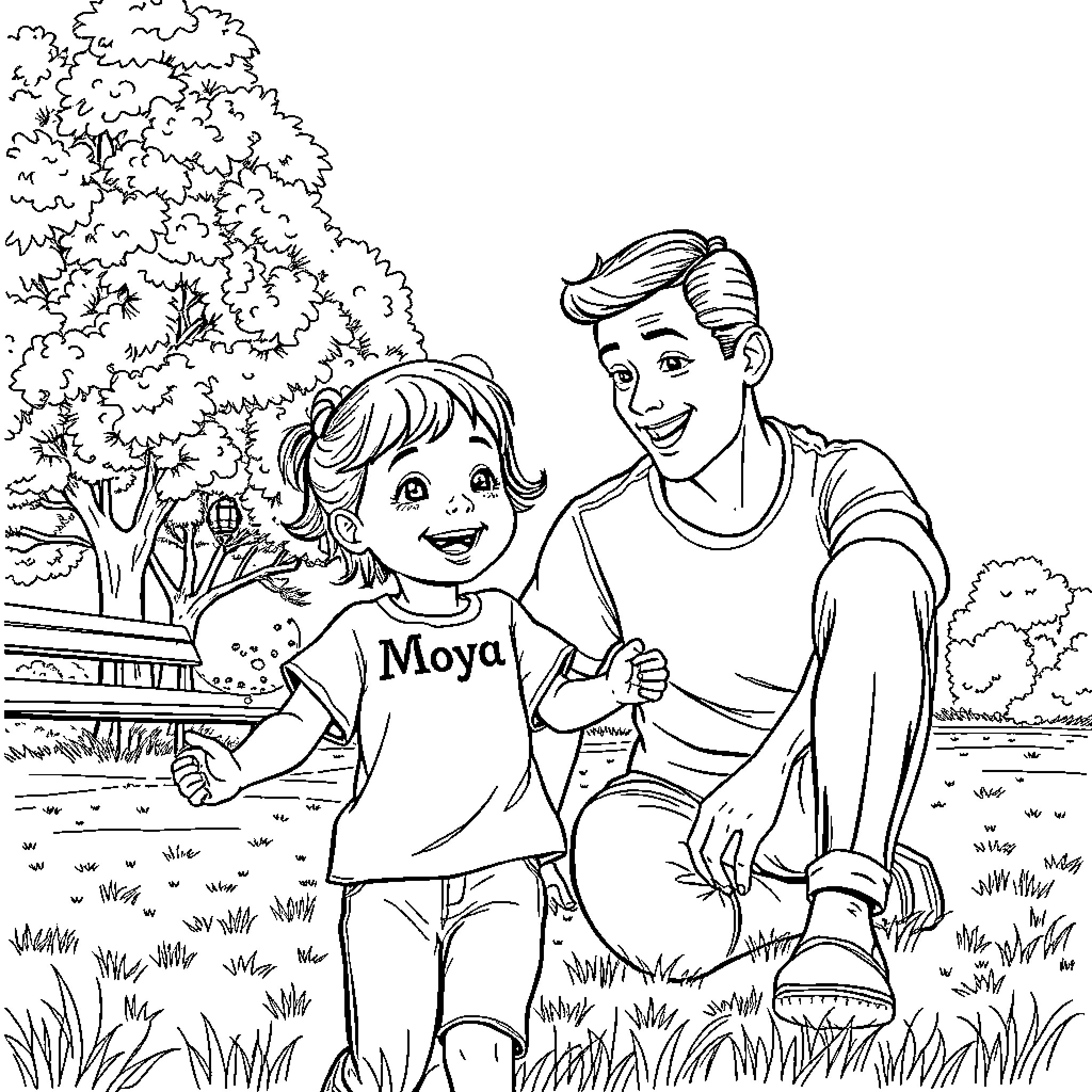Girl and boy enjoy outdoor playtime together Coloring Page (free black-and-white line drawing printable PDF for all, from beginners to advanced learners, including children, teens, adults, and seniors)