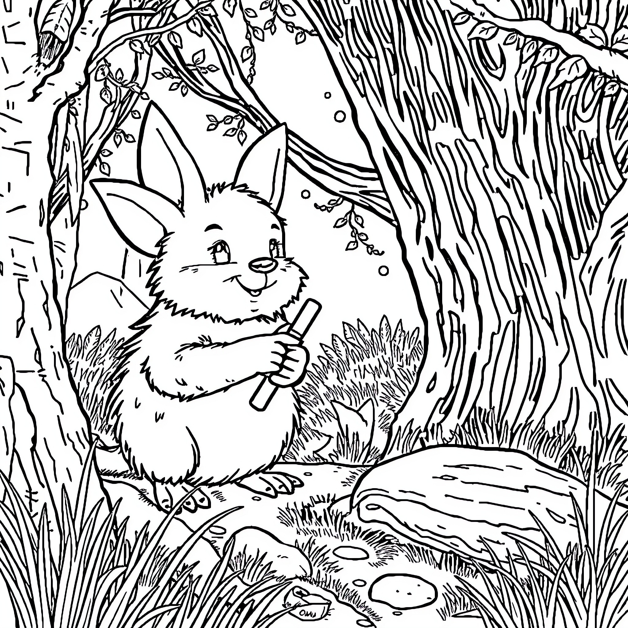 Meerkat enjoying nature in the forest Coloring Page (free black-and-white line drawing printable PDF for all, from beginners to advanced learners, including children, teens, adults, and seniors)