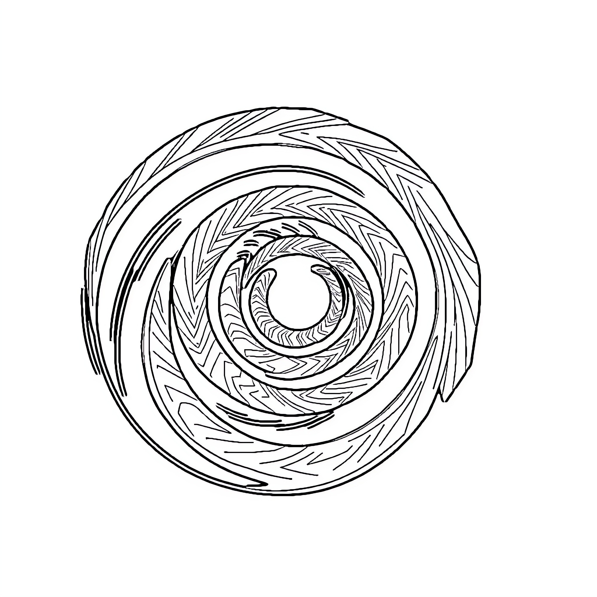 Spiral Geometric Patterns and Shapes Coloring Page (free black-and-white line drawing printable PDF for all, from beginners to advanced learners, including children, teens, adults, and seniors)