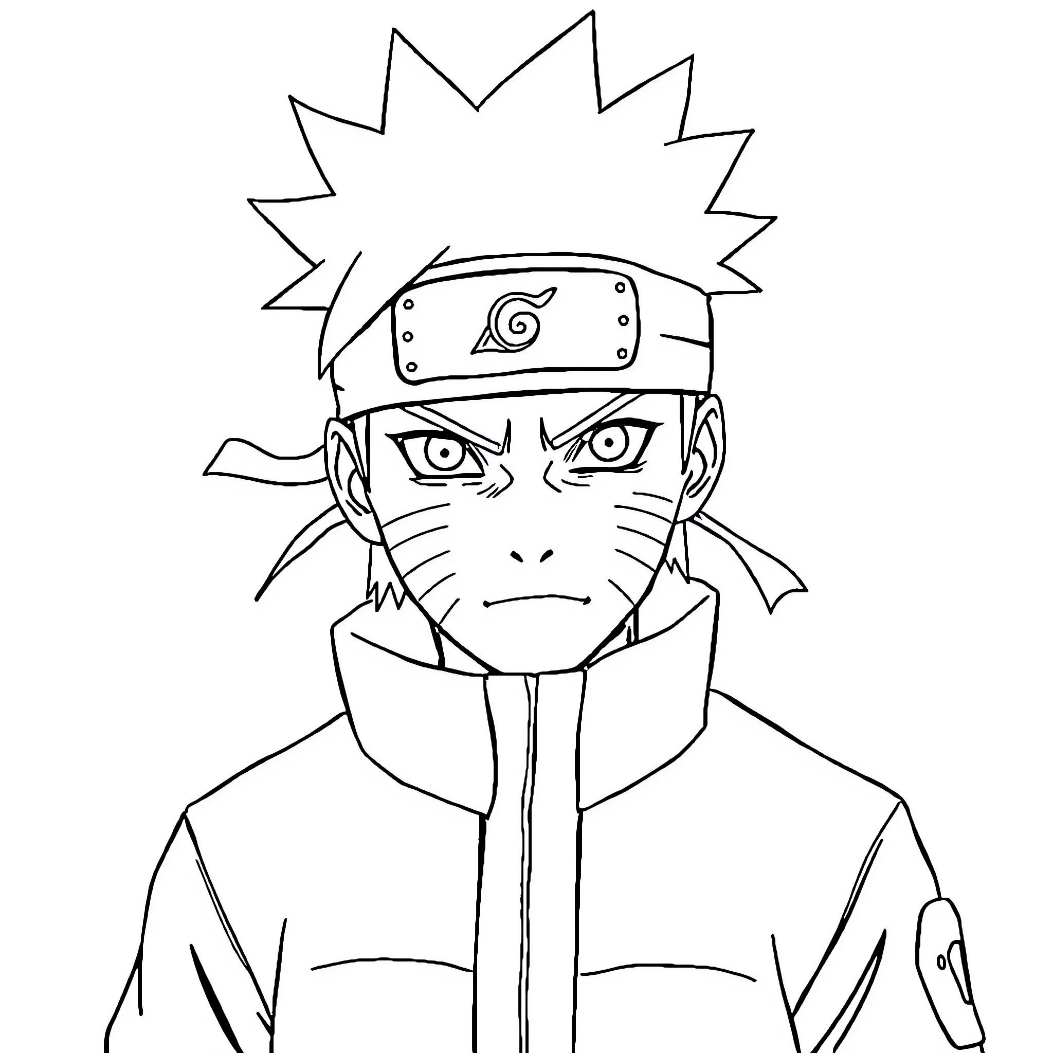 Naruto intense expression and ninja outfit Coloring Page (free black-and-white line drawing printable PDF for all, from beginners to advanced learners, including children, teens, adults, and seniors)