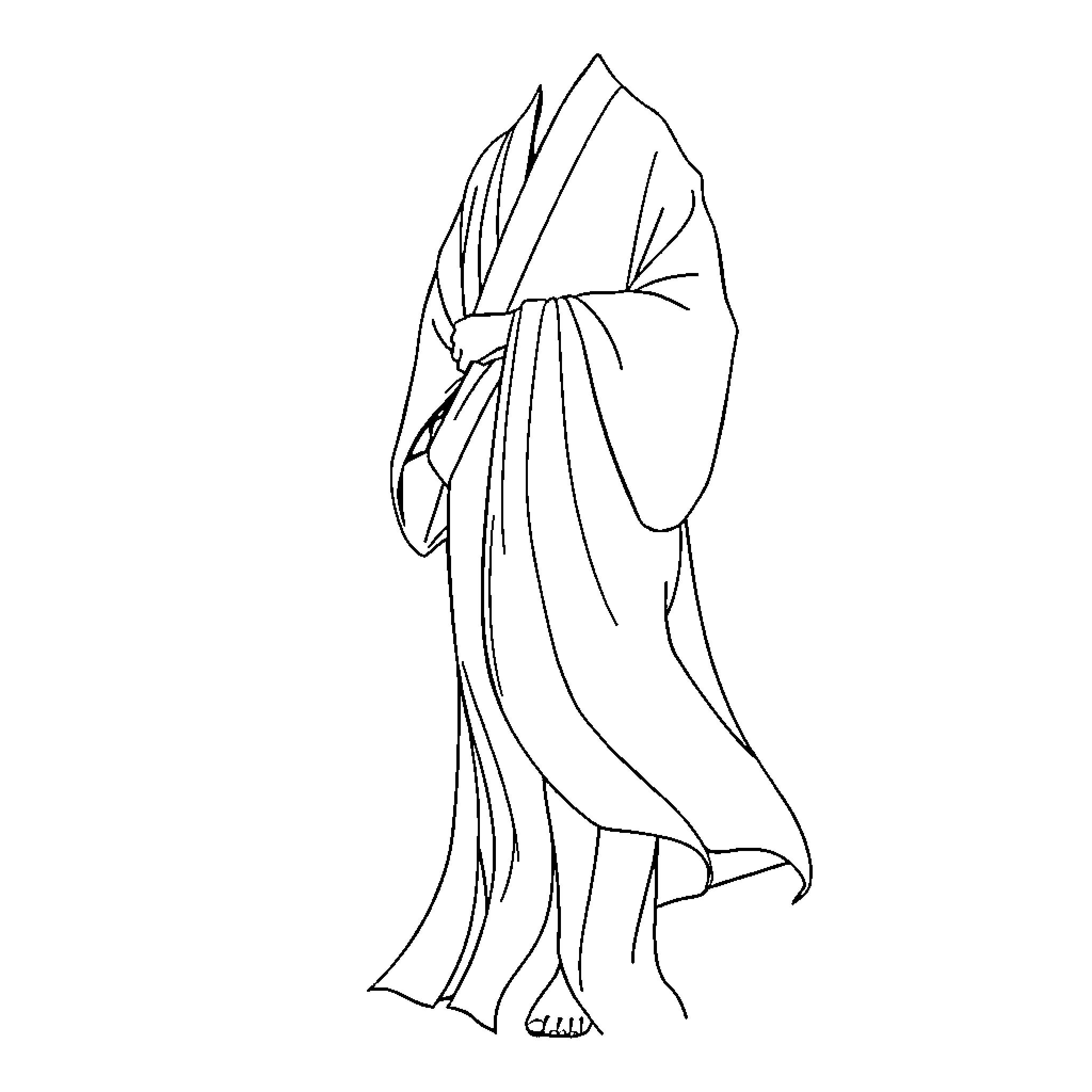 Toga-clad figure in dramatic pose Coloring Page (free black-and-white line drawing printable PDF for all, from beginners to advanced learners, including children, teens, adults, and seniors)