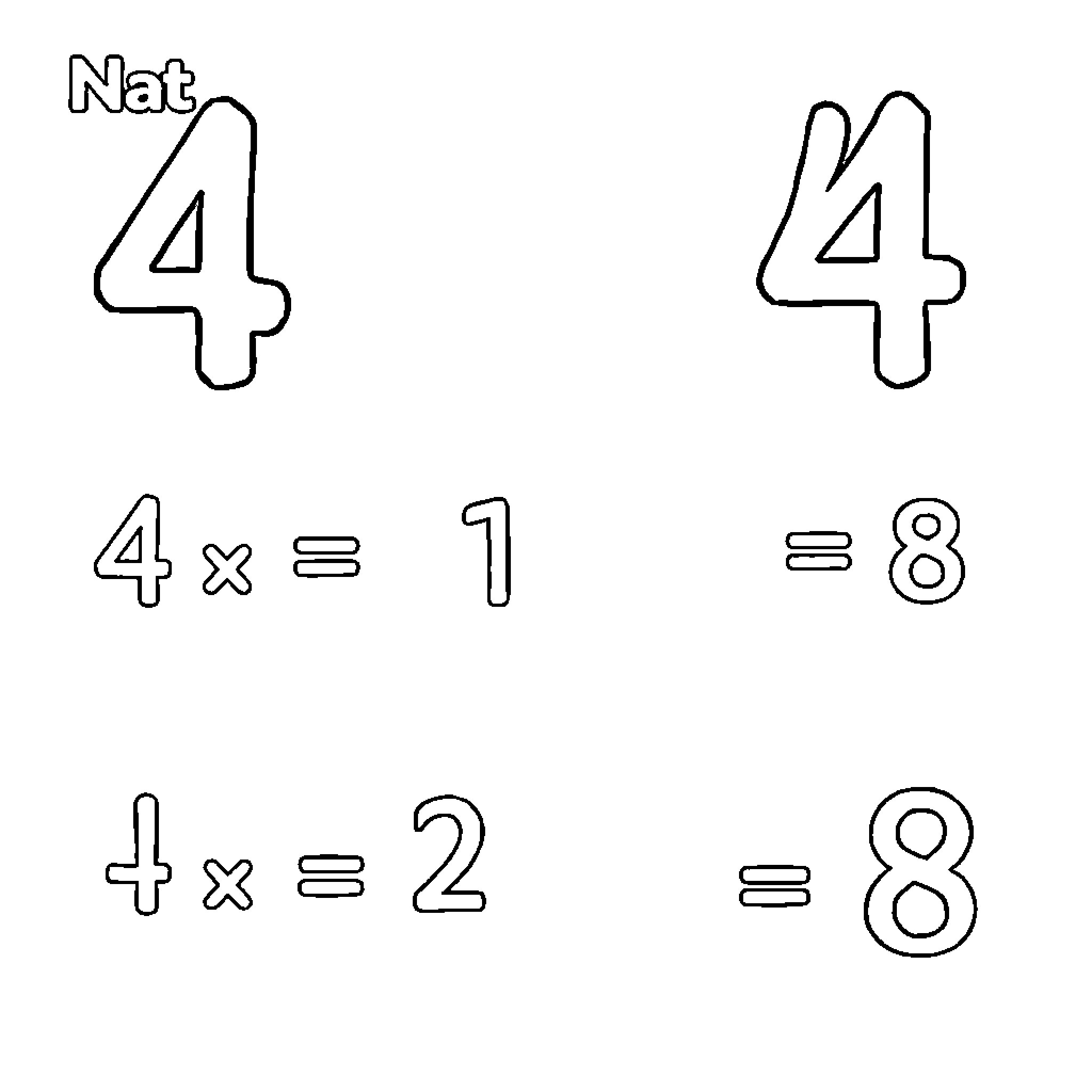 Multiplication Facts with Numerical Operations Coloring Page (free black-and-white line drawing printable PDF for all, from beginners to advanced learners, including children, teens, adults, and seniors)