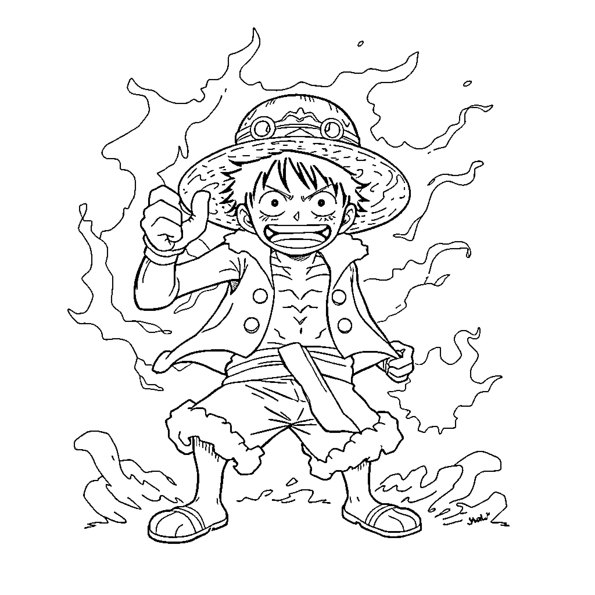 Luffy's Exciting Adventure in the Storm Coloring Page (free black-and-white line drawing printable PDF for all, from beginners to advanced learners, including children, teens, adults, and seniors)