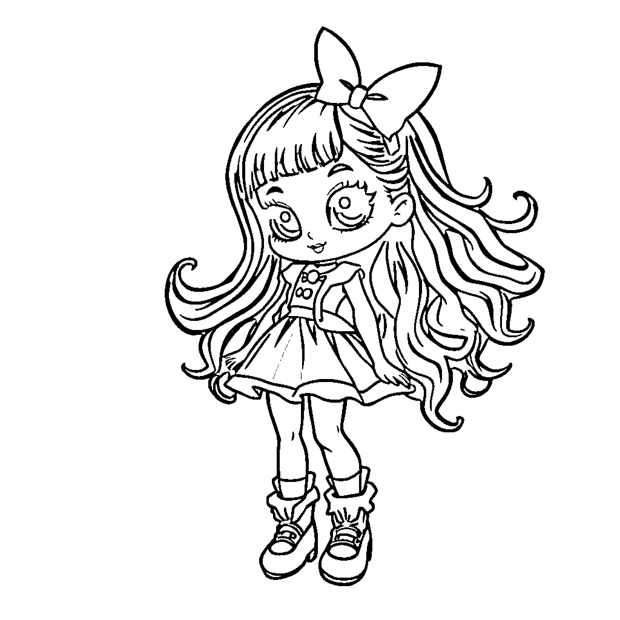 Dress Up Darling: Anime-inspired Girl in Playful Outfit Coloring Page (free black-and-white line drawing printable PDF for all, from beginners to advanced learners, including children, teens, adults, and seniors)