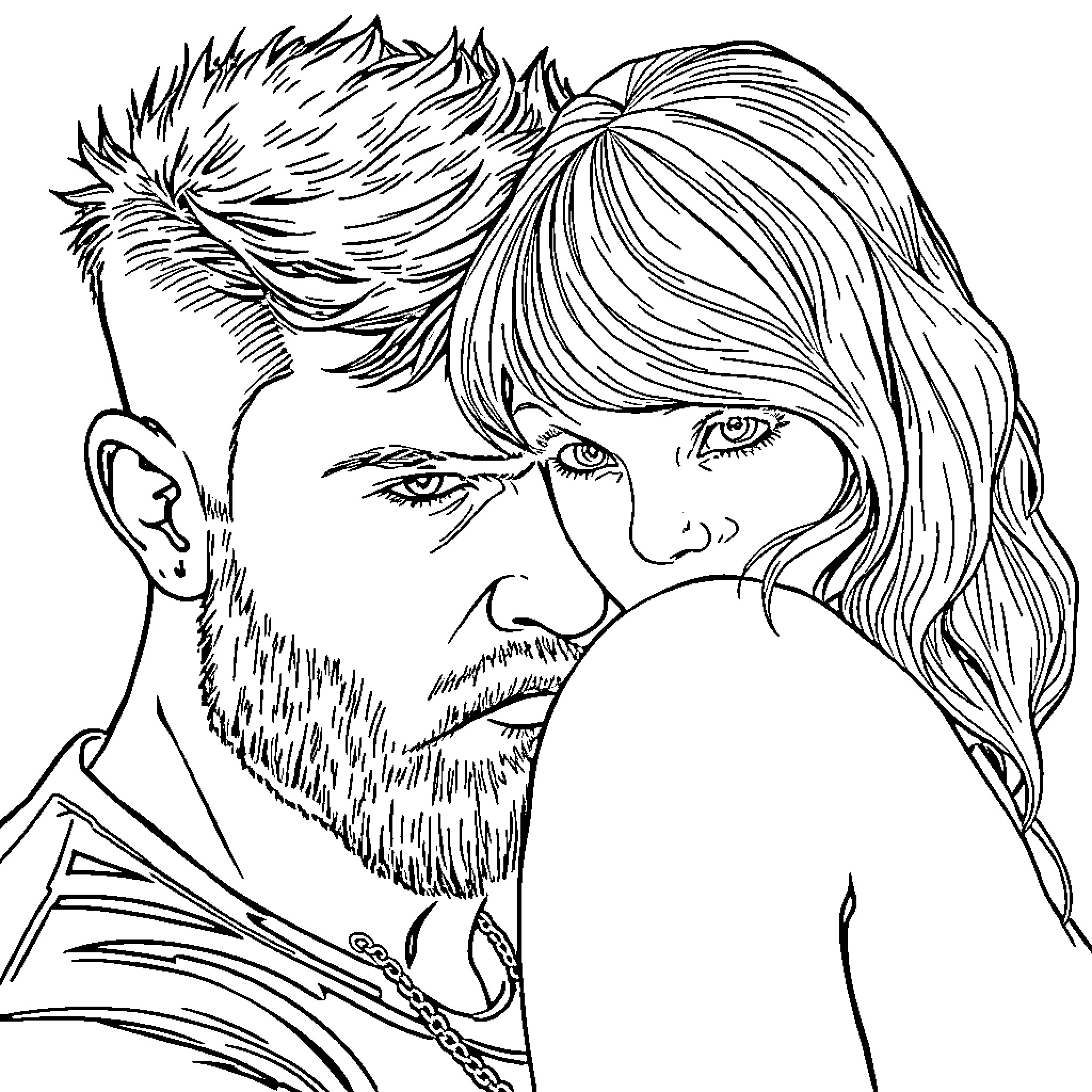 Travis Kelce in a pensive moment Coloring Page (free black-and-white line drawing printable PDF for all, from beginners to advanced learners, including children, teens, adults, and seniors)