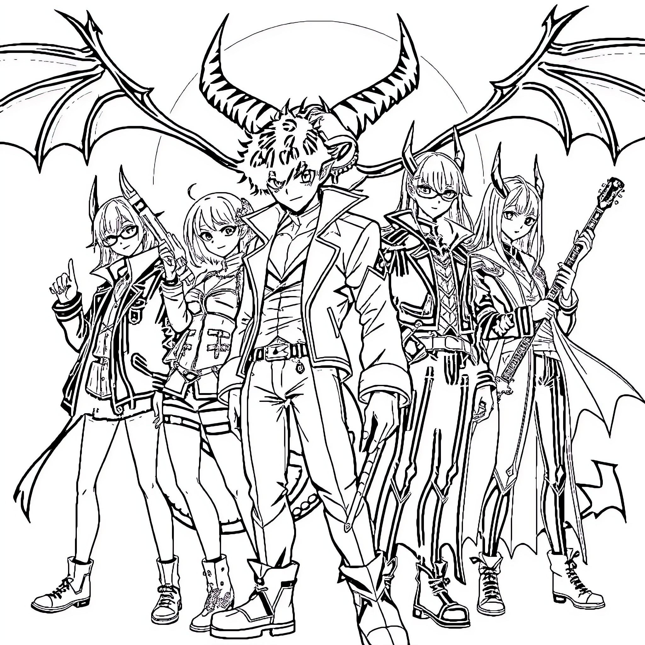 Demon Soldiers in Fierce Battle Formation Coloring Page (free black-and-white line drawing printable PDF for all, from beginners to advanced learners, including children, teens, adults, and seniors)