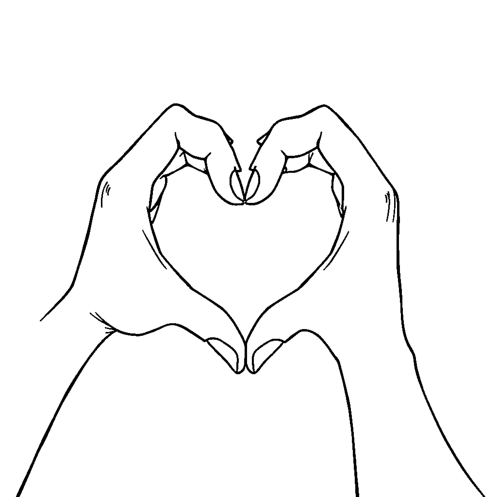 Heart Formed by Hands in Silhouette Coloring Page (free black-and-white line drawing printable PDF for all, from beginners to advanced learners, including children, teens, adults, and seniors)