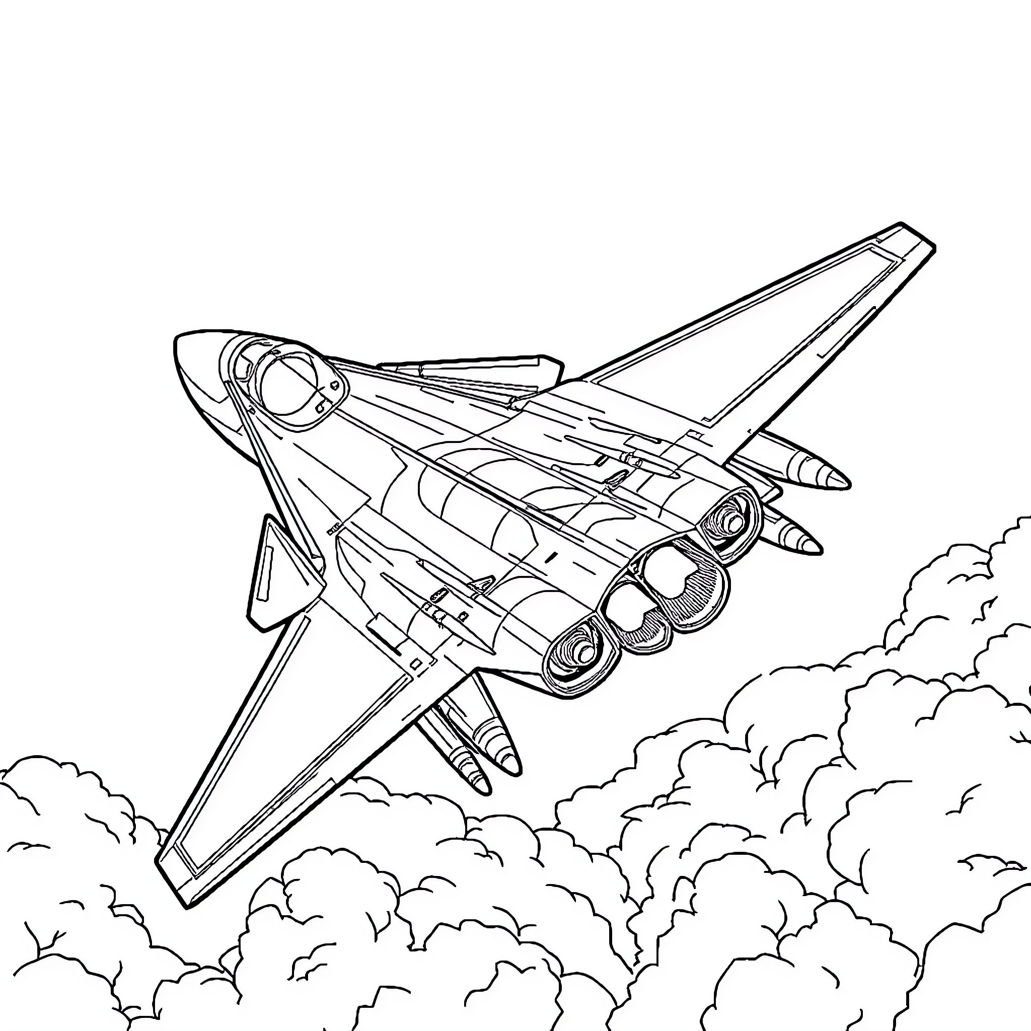 F-22 Raptor fighter jet taking flight Coloring Page (free black-and-white line drawing printable PDF for all, from beginners to advanced learners, including children, teens, adults, and seniors)