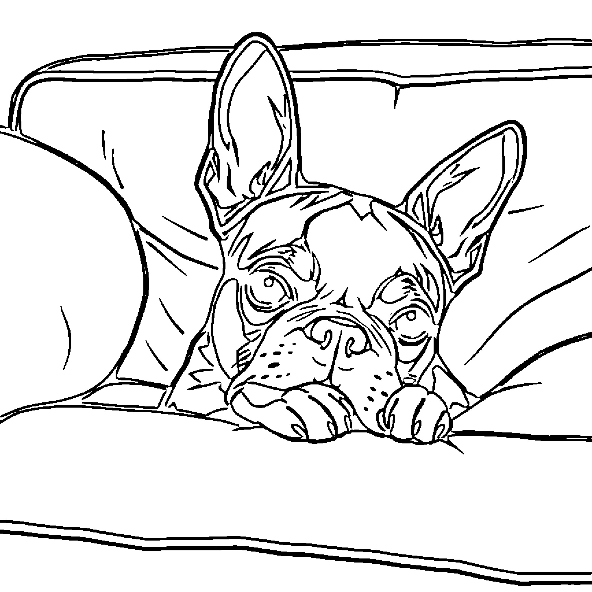 Boston Terrier peeking curiously from behind Coloring Page (free black-and-white line drawing printable PDF for all, from beginners to advanced learners, including children, teens, adults, and seniors)