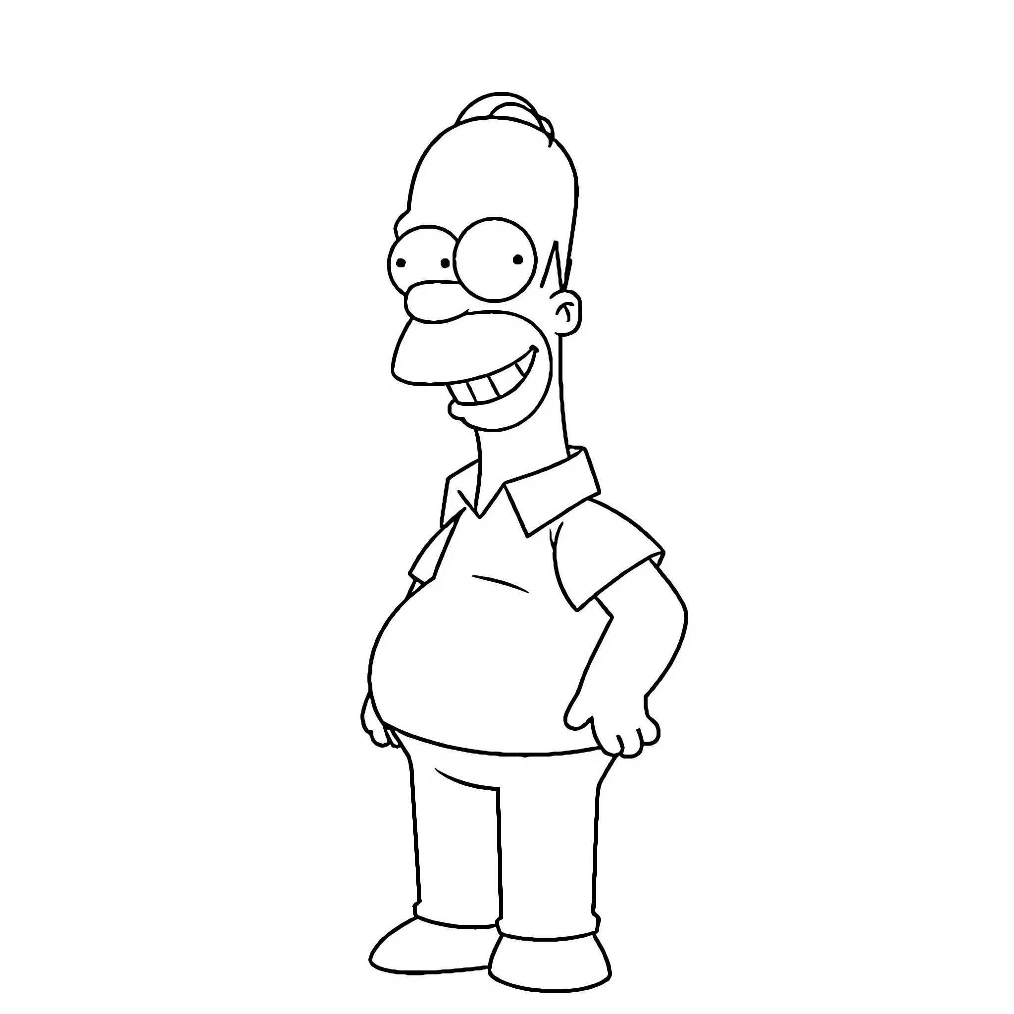 Homer Simpson expressing a silly expression Coloring Page (free black-and-white line drawing printable PDF for all, from beginners to advanced learners, including children, teens, adults, and seniors)