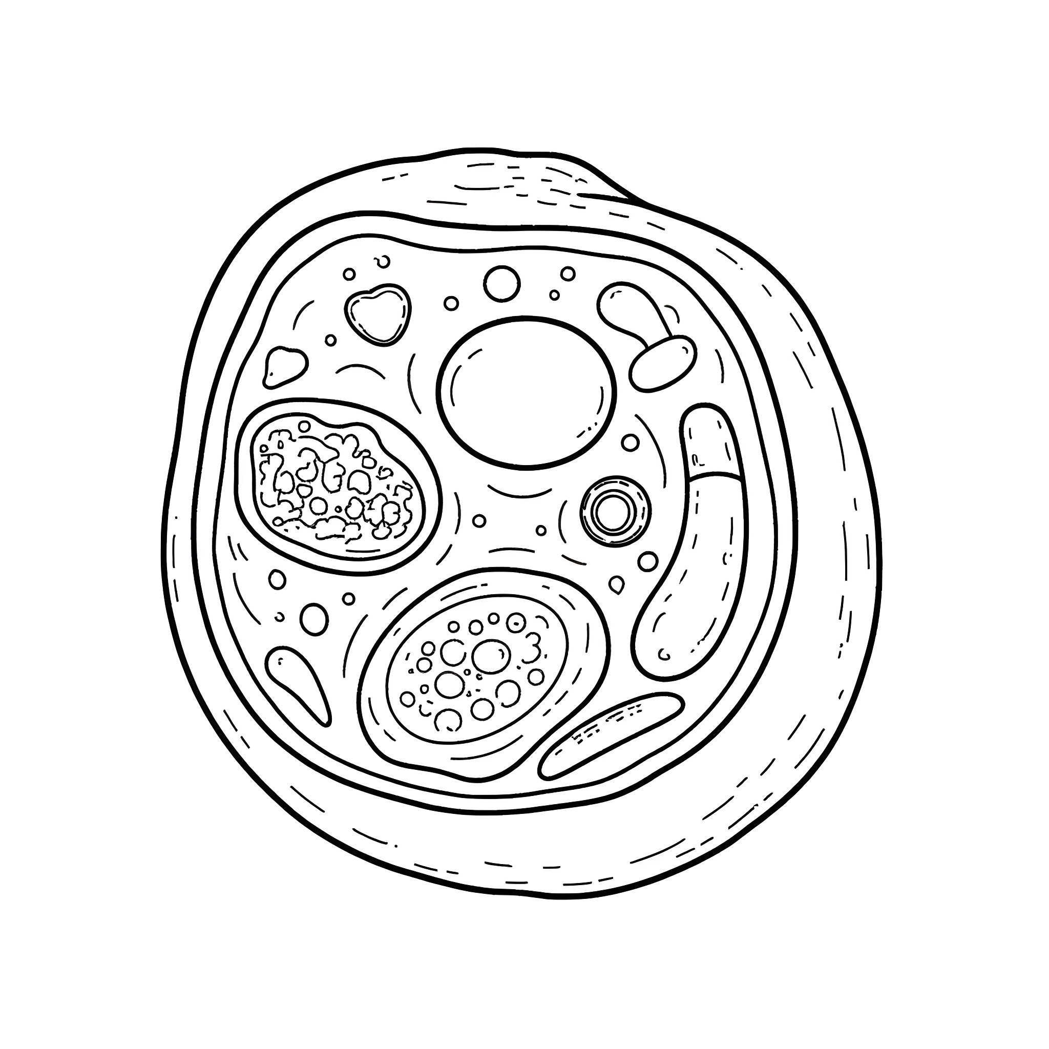 Plant Cell Diagram Coloring Page (free black-and-white line drawing printable PDF for all, from beginners to advanced learners, including children, teens, adults, and seniors)