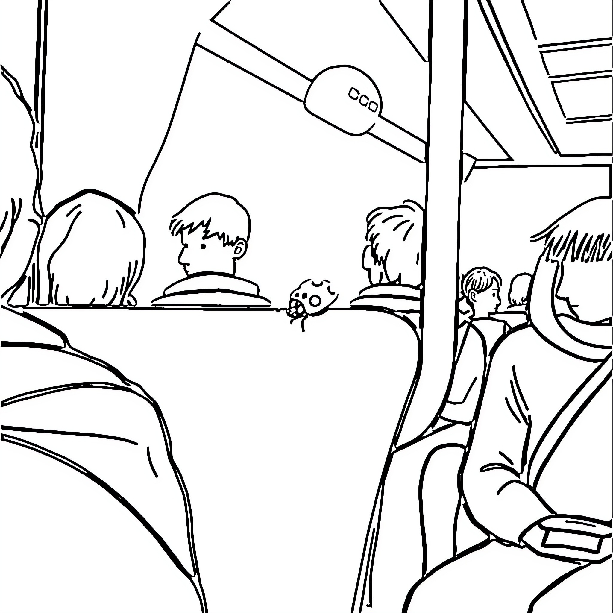 Ladybug in the Classroom Coloring Page (free black-and-white line drawing printable PDF for all, from beginners to advanced learners, including children, teens, adults, and seniors)