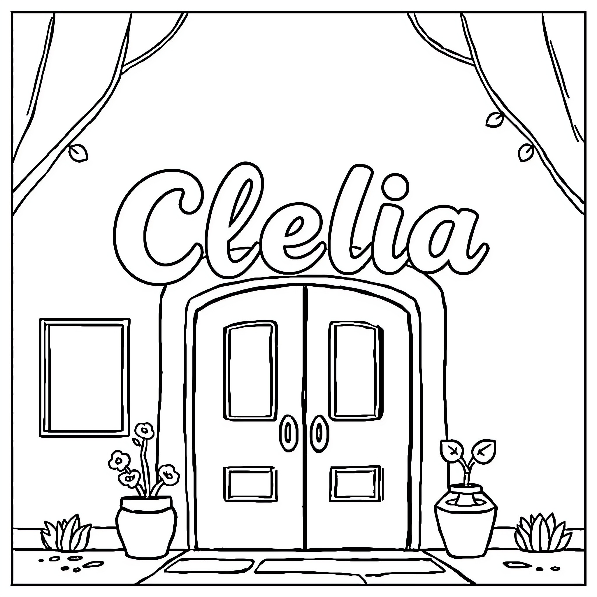 Clélia's Doorway with Decorations Coloring Page (free black-and-white line drawing printable PDF for all, from beginners to advanced learners, including children, teens, adults, and seniors)