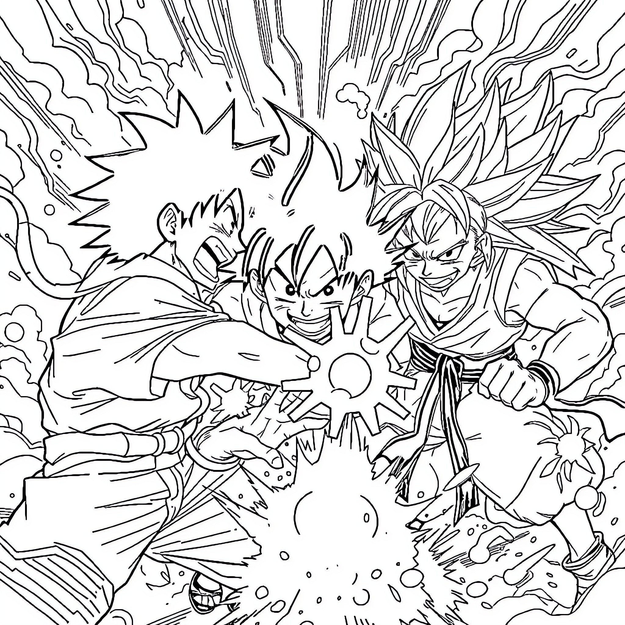 Naruto characters in intense battle scene Coloring Page (free black-and-white line drawing printable PDF for all, from beginners to advanced learners, including children, teens, adults, and seniors)