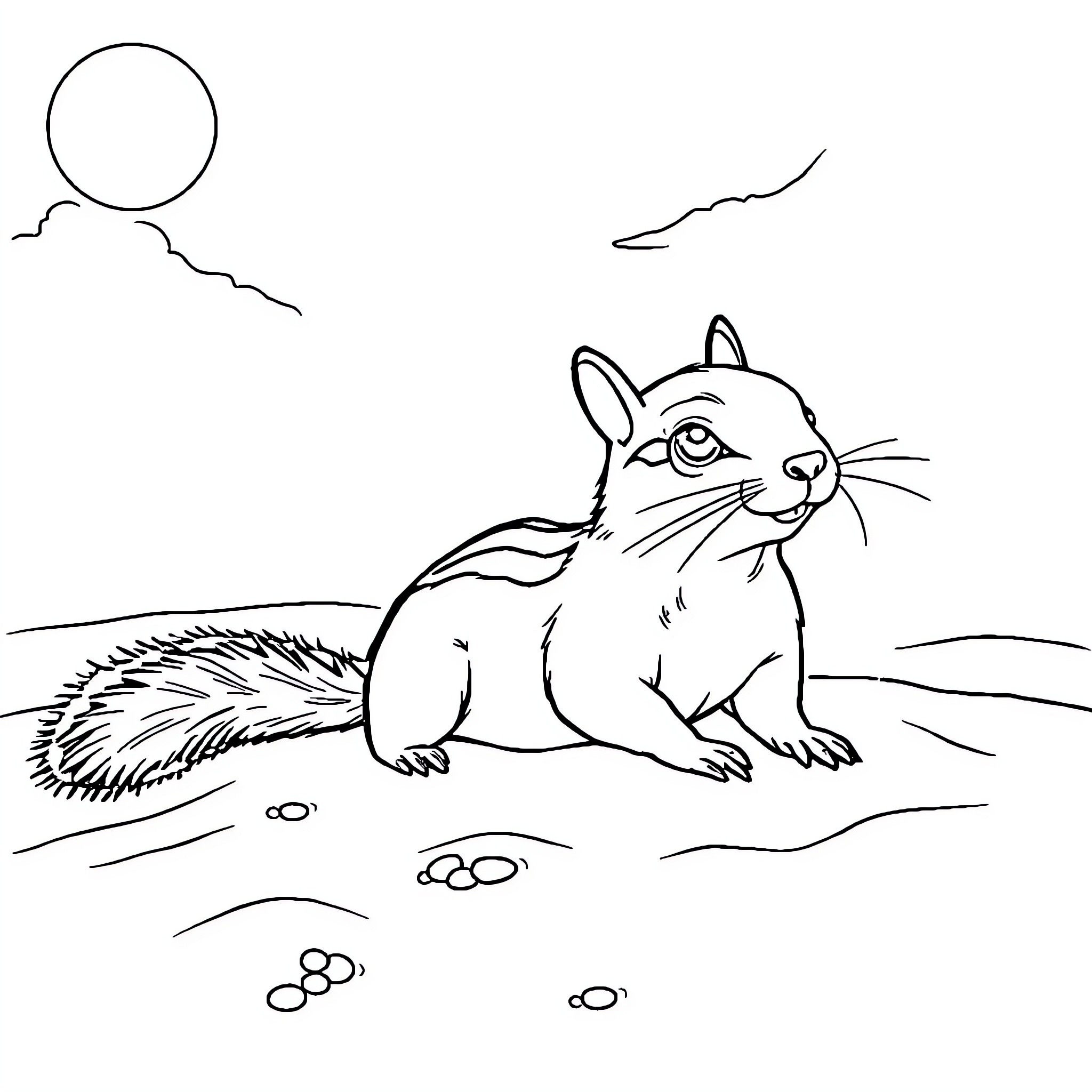 Squirrel exploring the outdoors Coloring Page (free black-and-white line drawing printable PDF for all, from beginners to advanced learners, including children, teens, adults, and seniors)