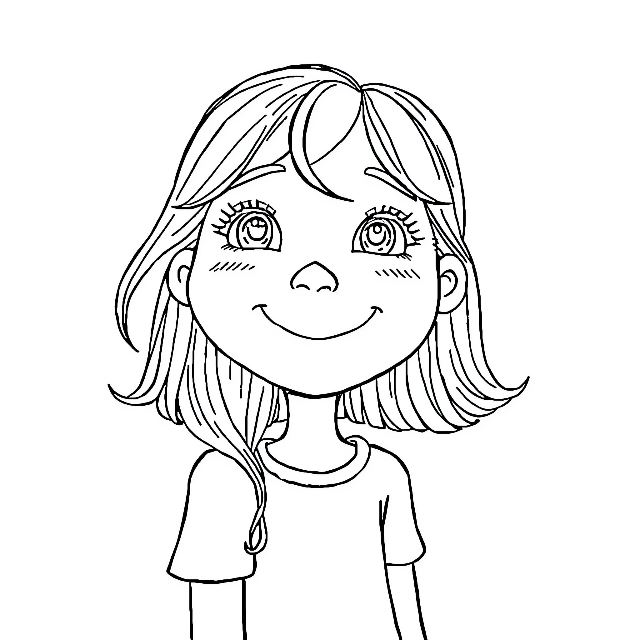 Gwyneth's Delightful Doodle: A Cheerful Girl's Sketch Coloring Page (free black-and-white line drawing printable PDF for all, from beginners to advanced learners, including children, teens, adults, and seniors)