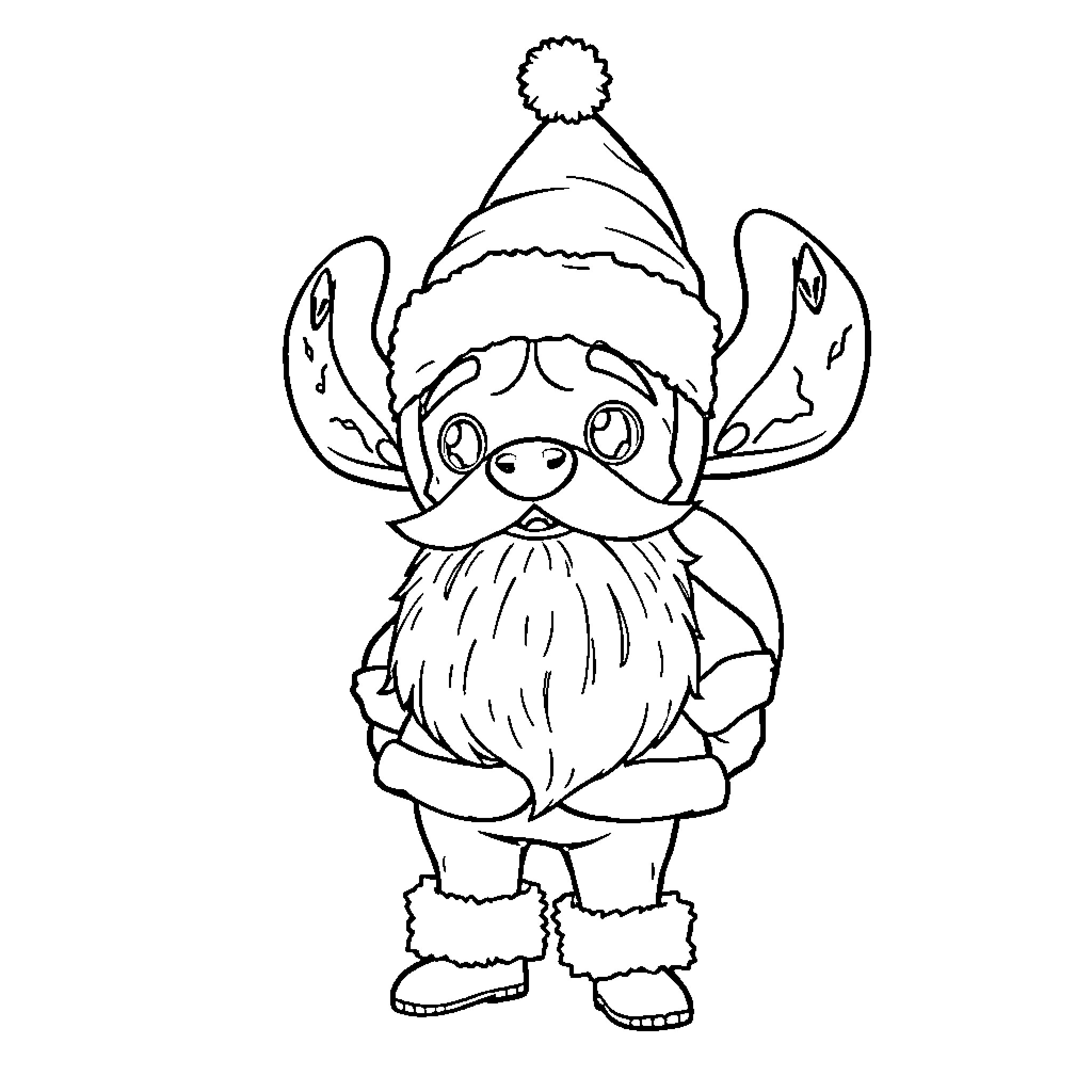 Chopper wearing festive winter outfit Coloring Page (free black-and-white line drawing printable PDF for all, from beginners to advanced learners, including children, teens, adults, and seniors)