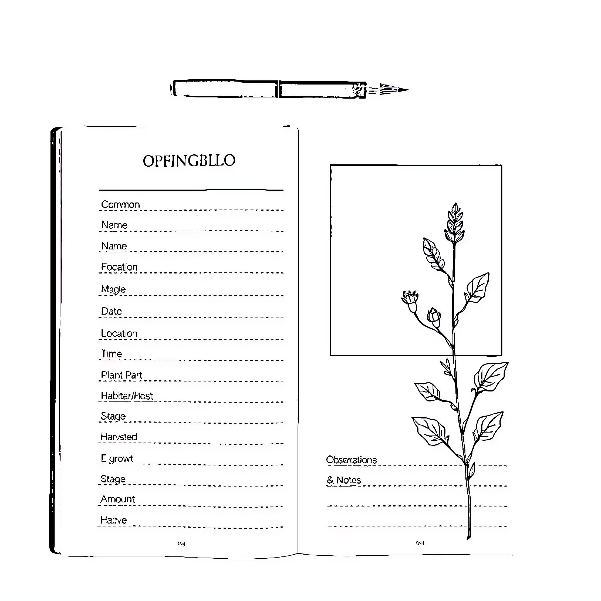 Logbook of plant identification and observations Coloring Page (free black-and-white line drawing printable PDF for all, from beginners to advanced learners, including children, teens, adults, and seniors)