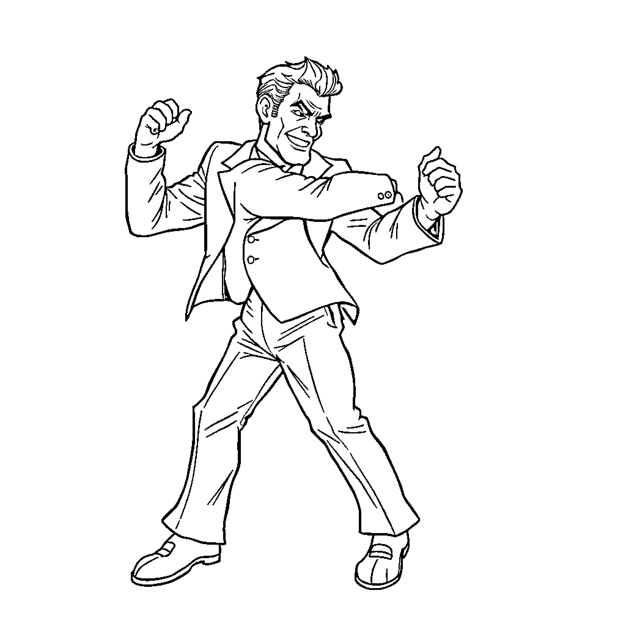 Dance of a Lively Businessman Coloring Page (free black-and-white line drawing printable PDF for all, from beginners to advanced learners, including children, teens, adults, and seniors)