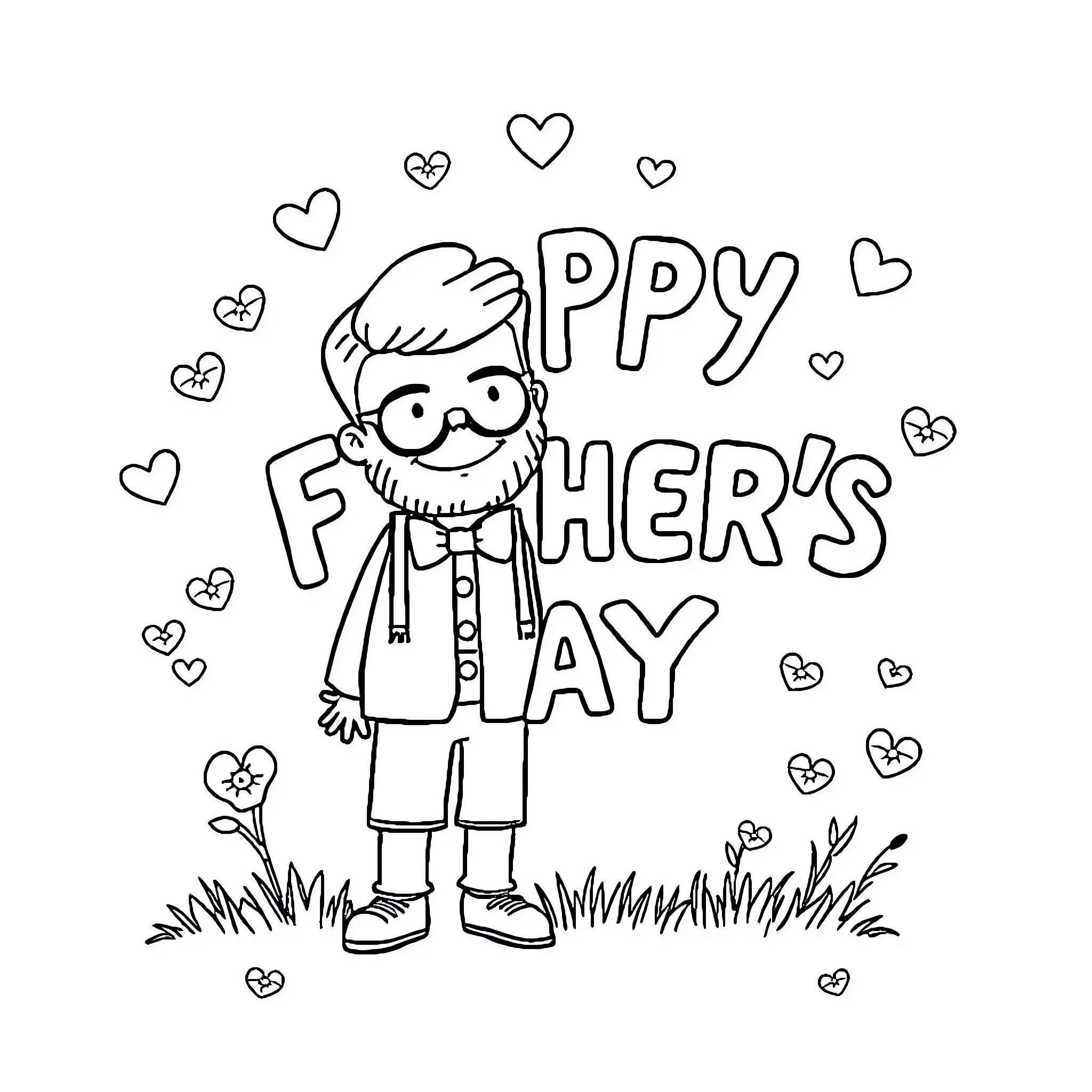 Father Celebrating Joyful Father's Day Coloring Page (free black-and-white line drawing printable PDF for all, from beginners to advanced learners, including children, teens, adults, and seniors)