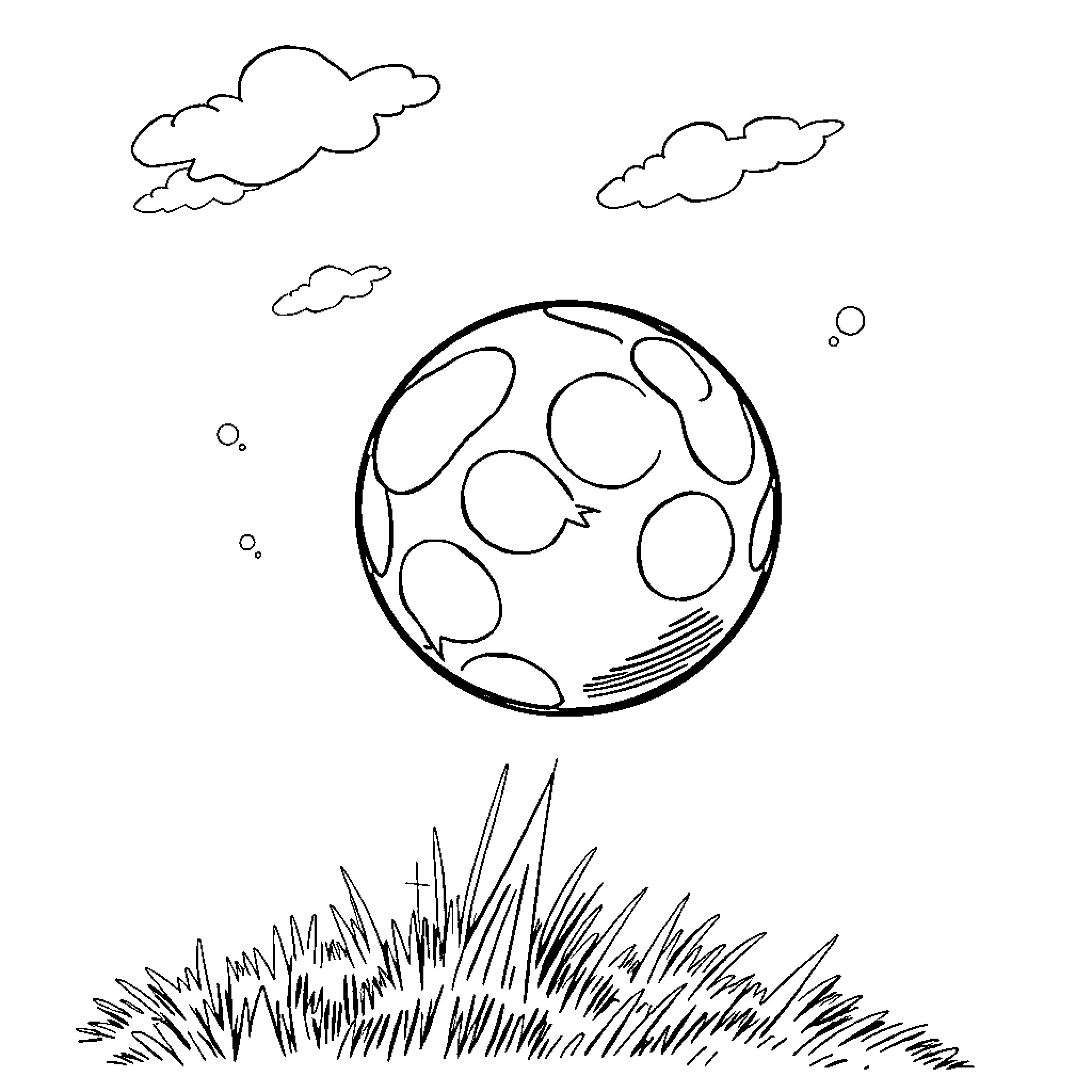Ball in the sky over grassy field Coloring Page (free black-and-white line drawing printable PDF for all, from beginners to advanced learners, including children, teens, adults, and seniors)